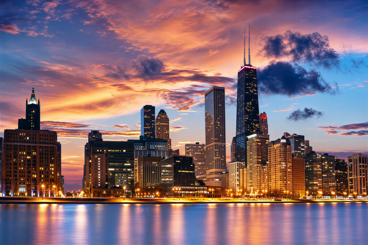 Fototapeten Sonnenuntergang über Chicago, Illinois