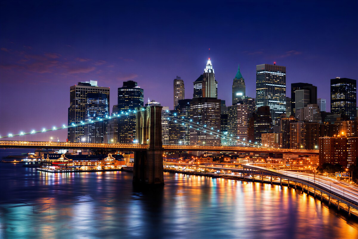 Fototapeten nächtliche Landschaft der Brooklyn Bridge