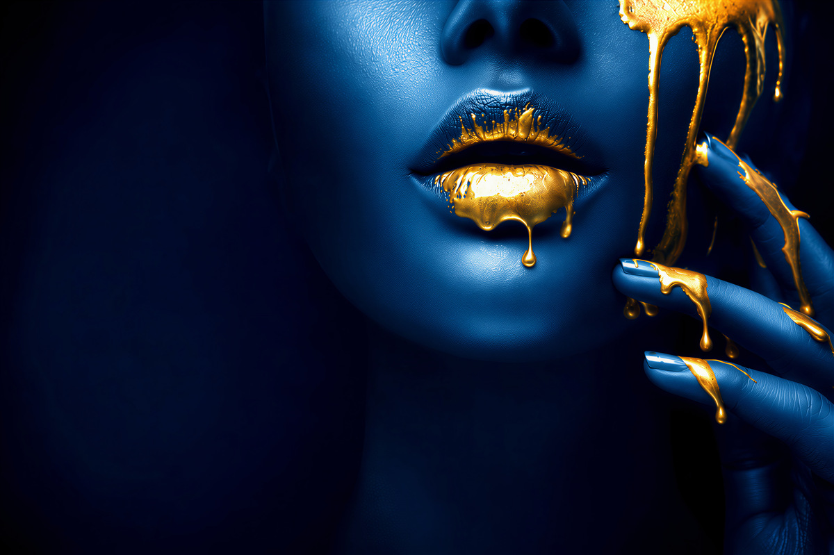 Fototapeten Mädchen mit goldenem Lippenstift