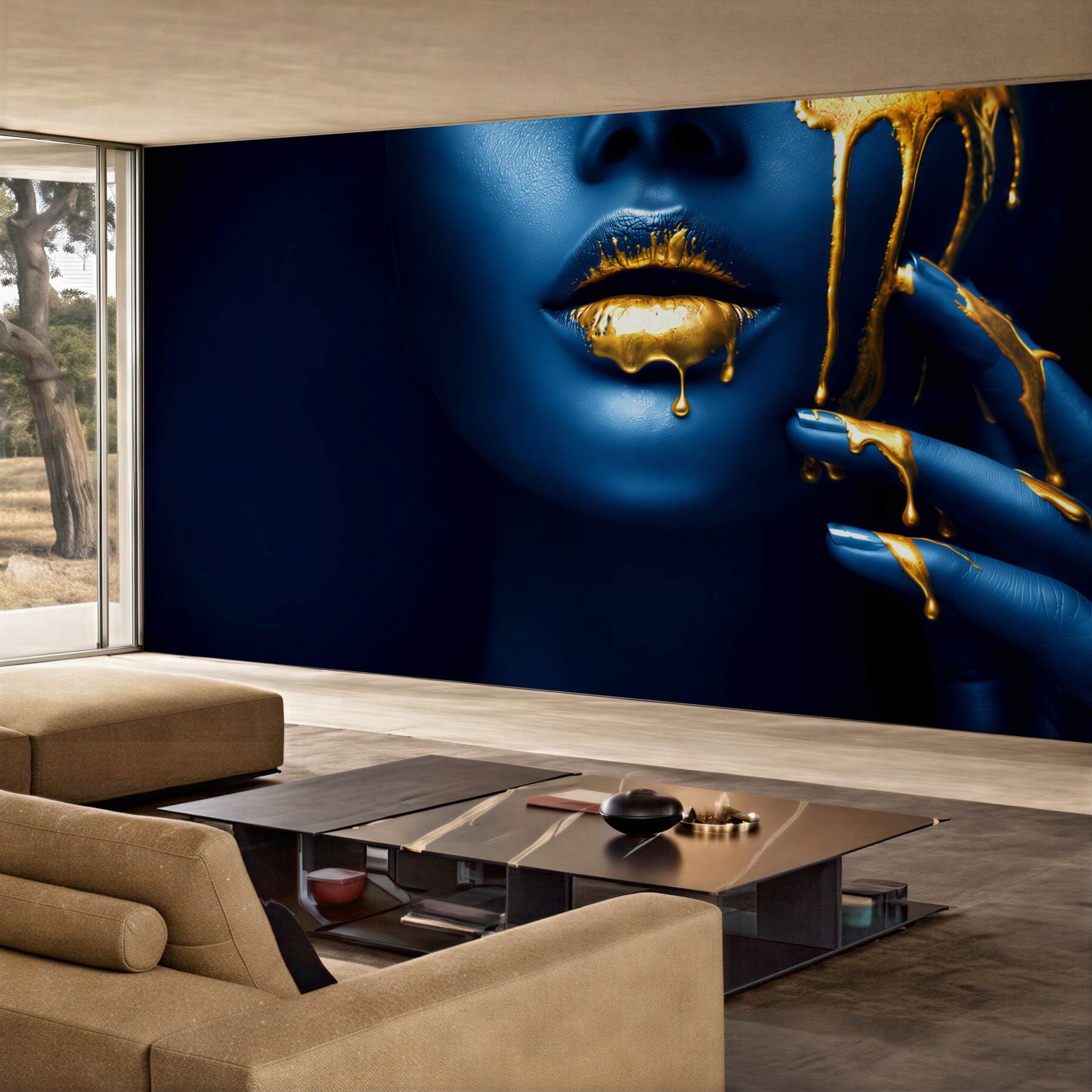 Fototapeten Mädchen mit goldenem Lippenstift