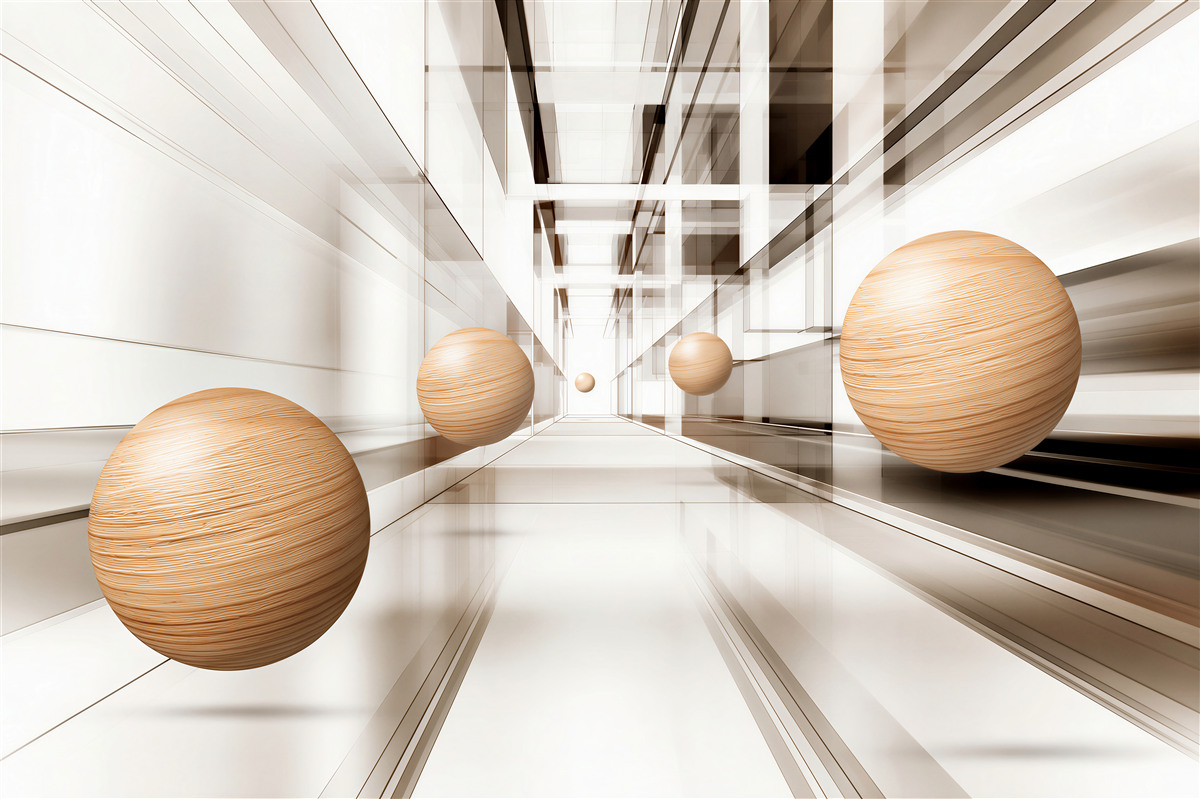 Fototapeten Holz-Kugeln in einem optischen Tunnel