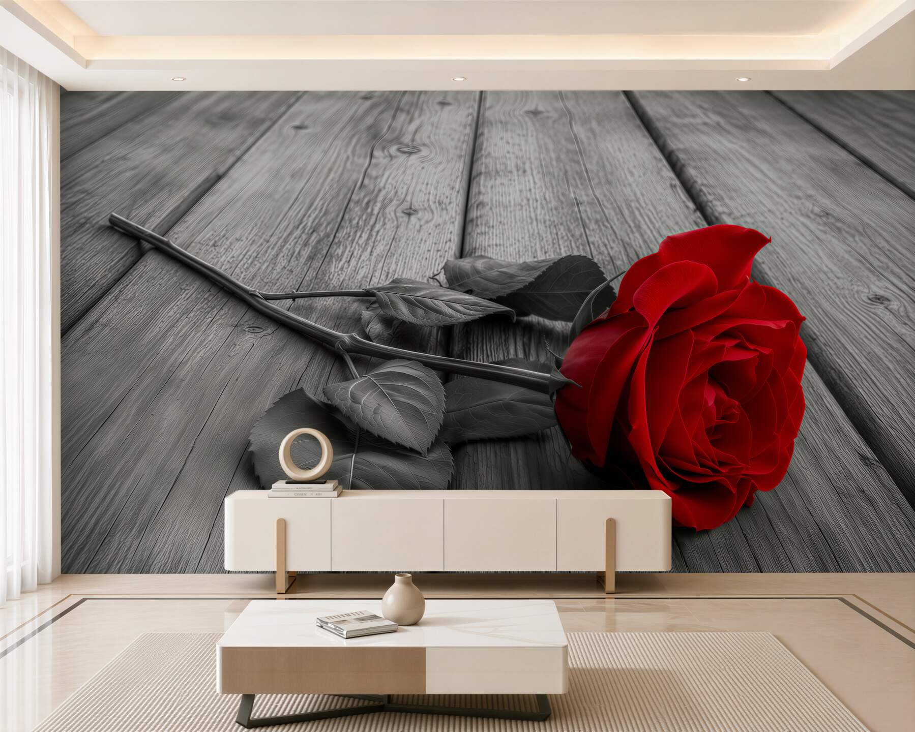 Fototapeten rote Rose auf grauem Hintergrund