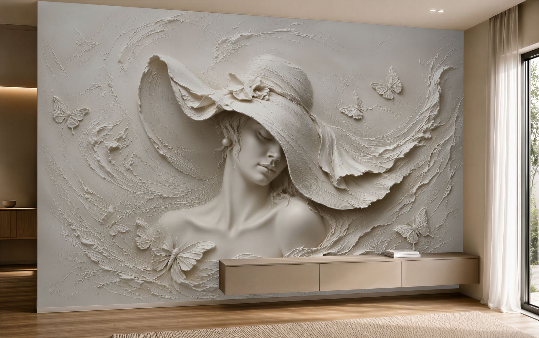 Fototapeten Mädchen mit Relief und Hut