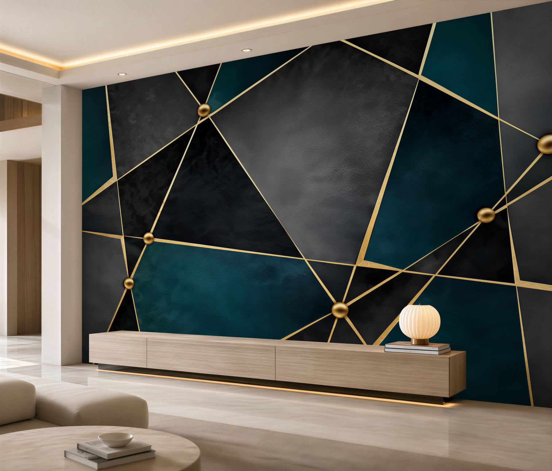 Fototapeten smaragdgrüne Mosaik mit goldenen Linien