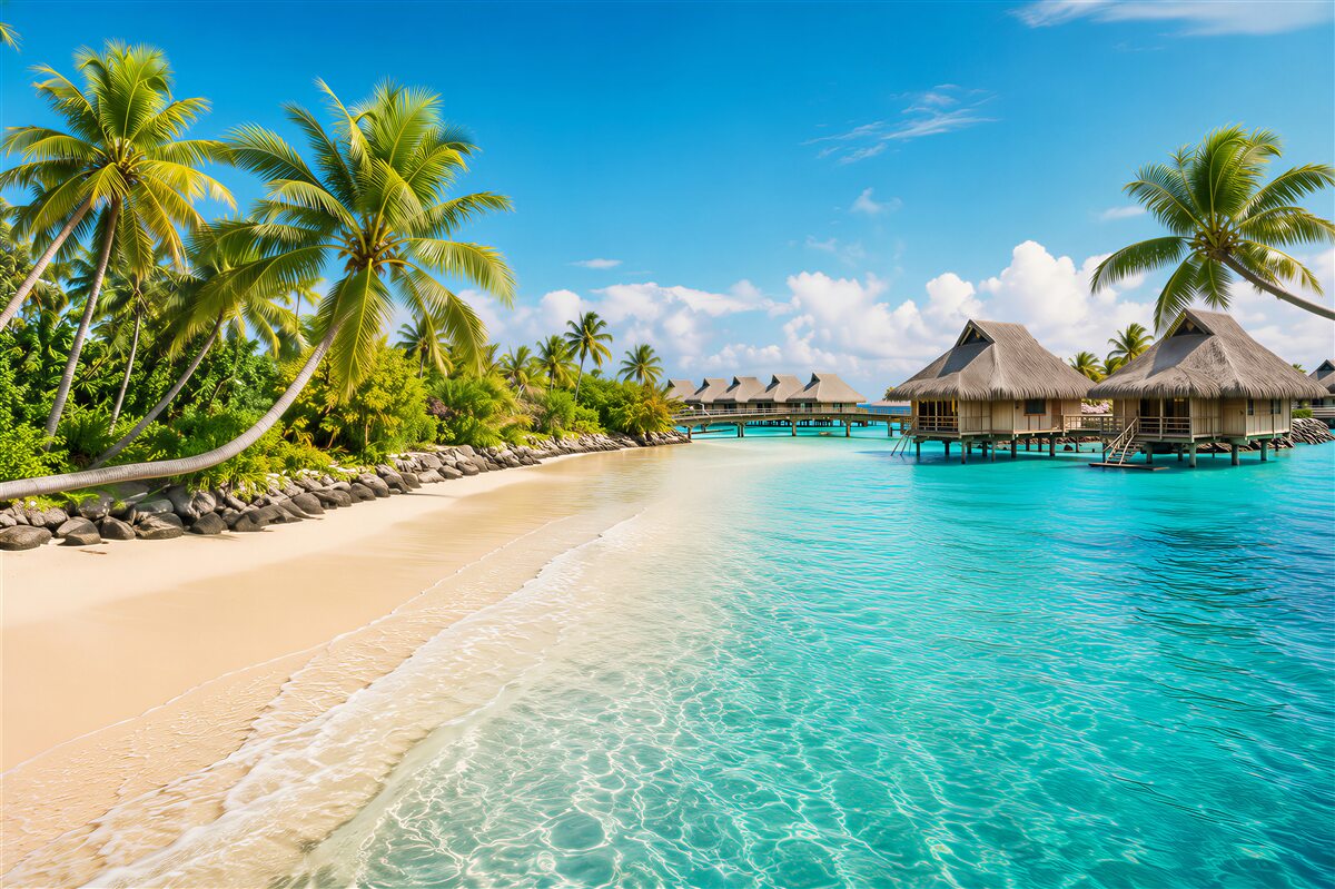 Fototapeten Pavillons im Wasser am Meer