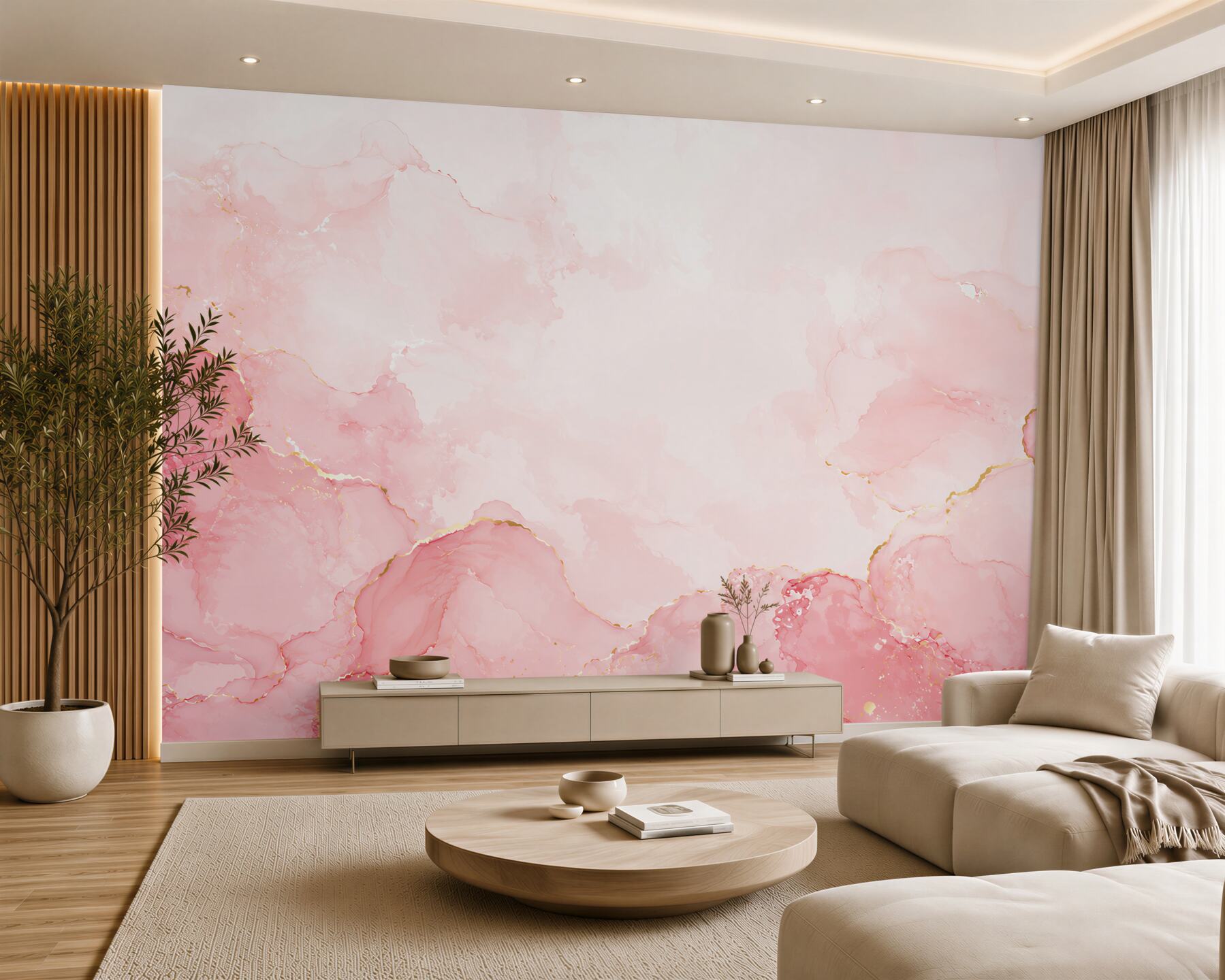 Fototapeten rosa Marmor mit goldenen Akzenten