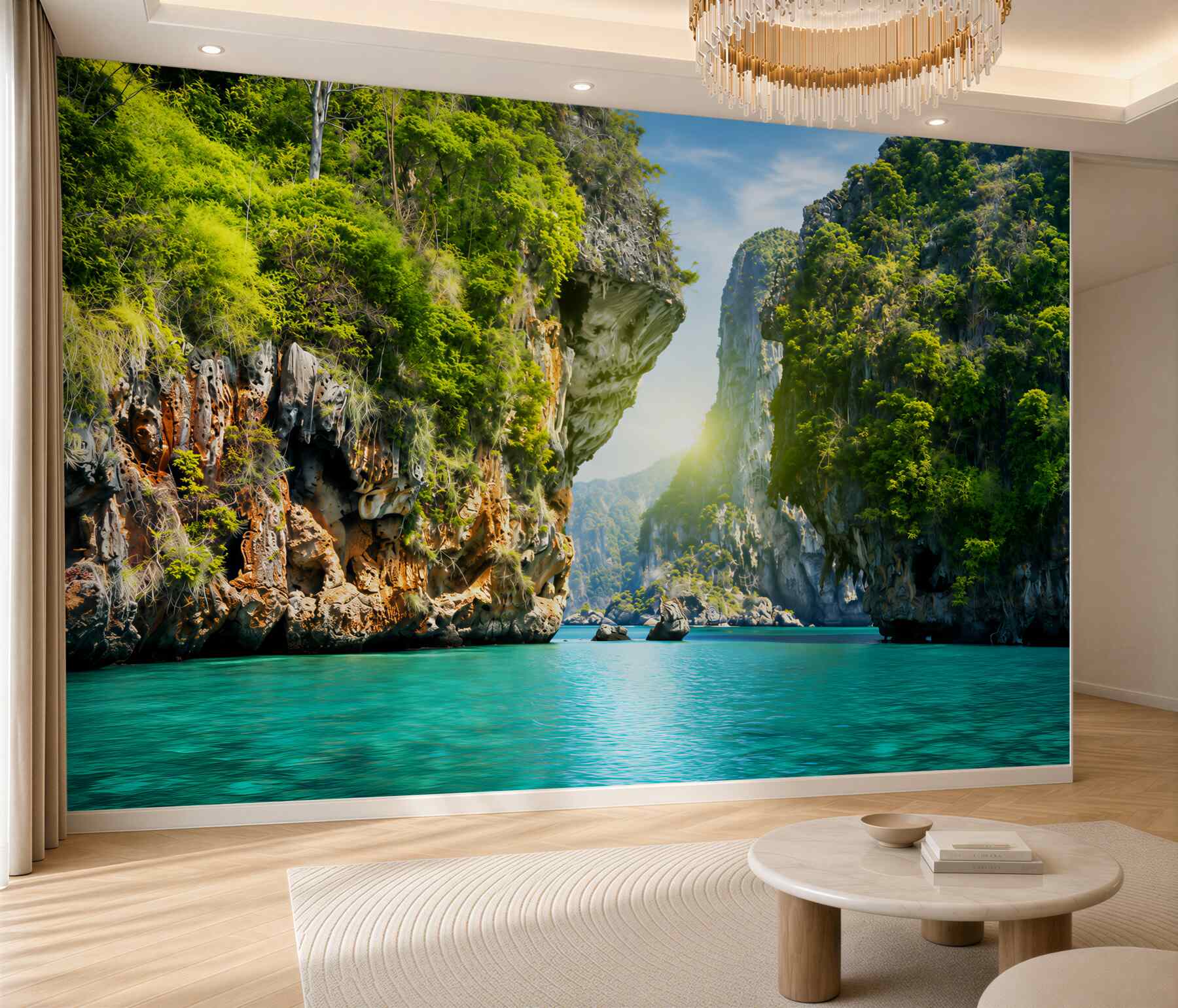 Fototapeten smaragdgrüne Klippen am Meer