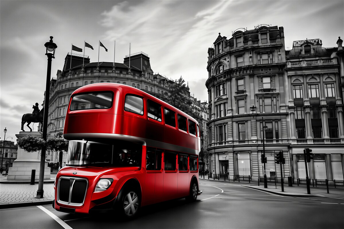 Fototapeten Londoner Bus in der Stadtstraße