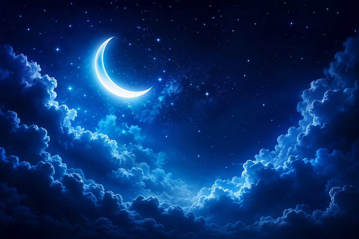 Fototapeten magischer Mond schwebt über nächtlichen Wolken