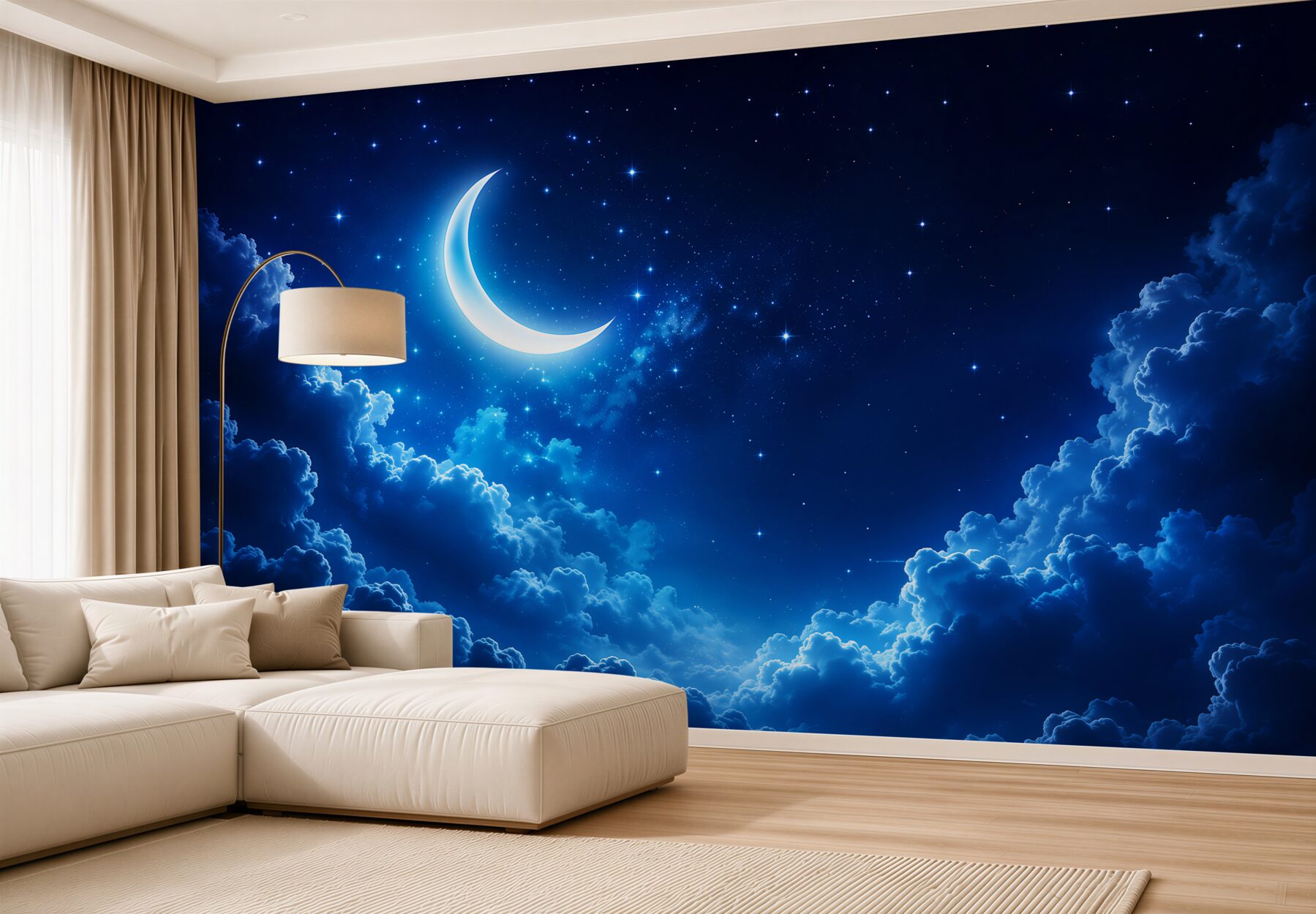 Fototapeten magischer Mond schwebt über nächtlichen Wolken