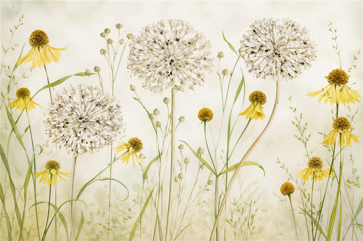 Fototapeten Löwenzahn und gelbe Blumen