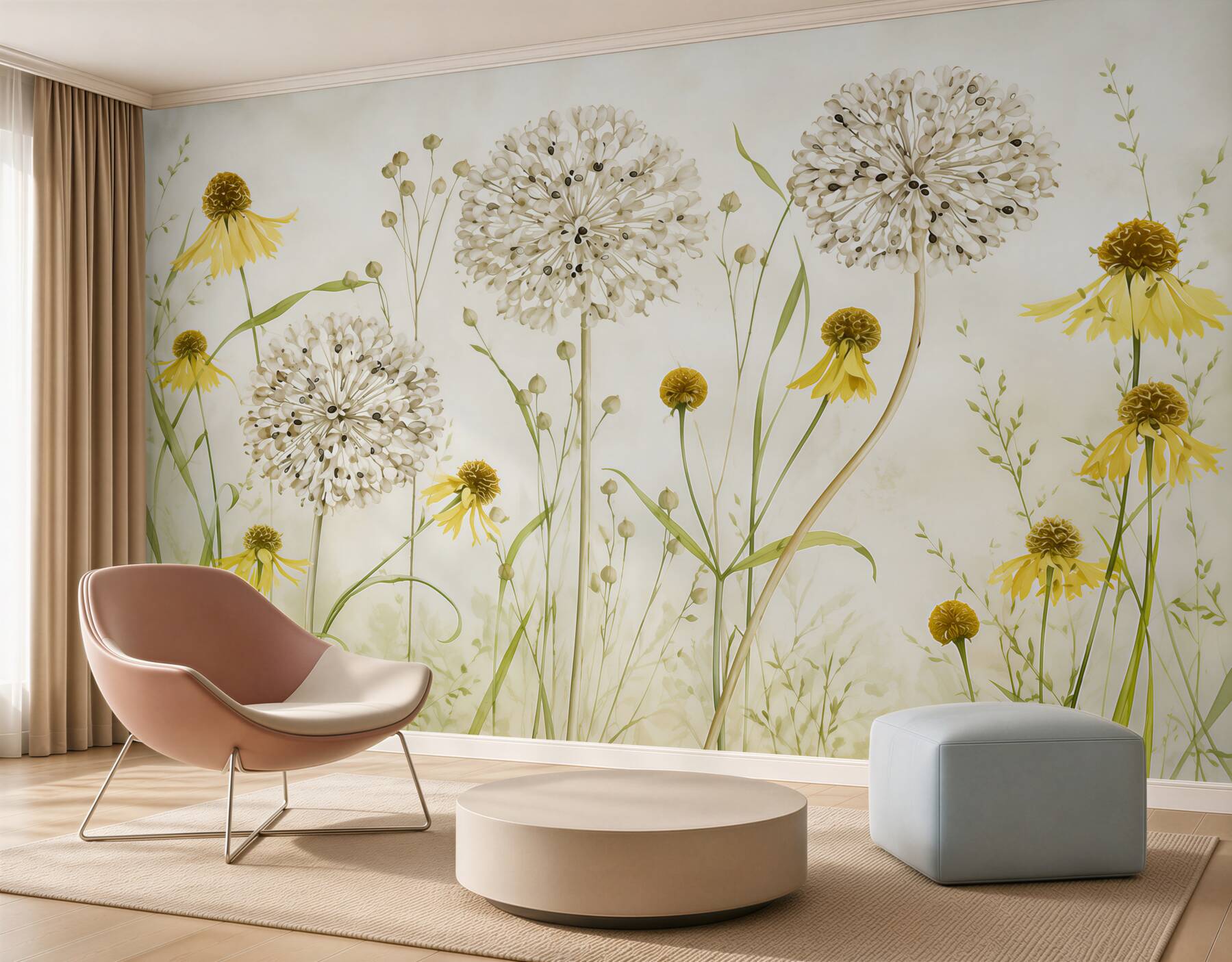 Fototapeten Löwenzahn und gelbe Blumen
