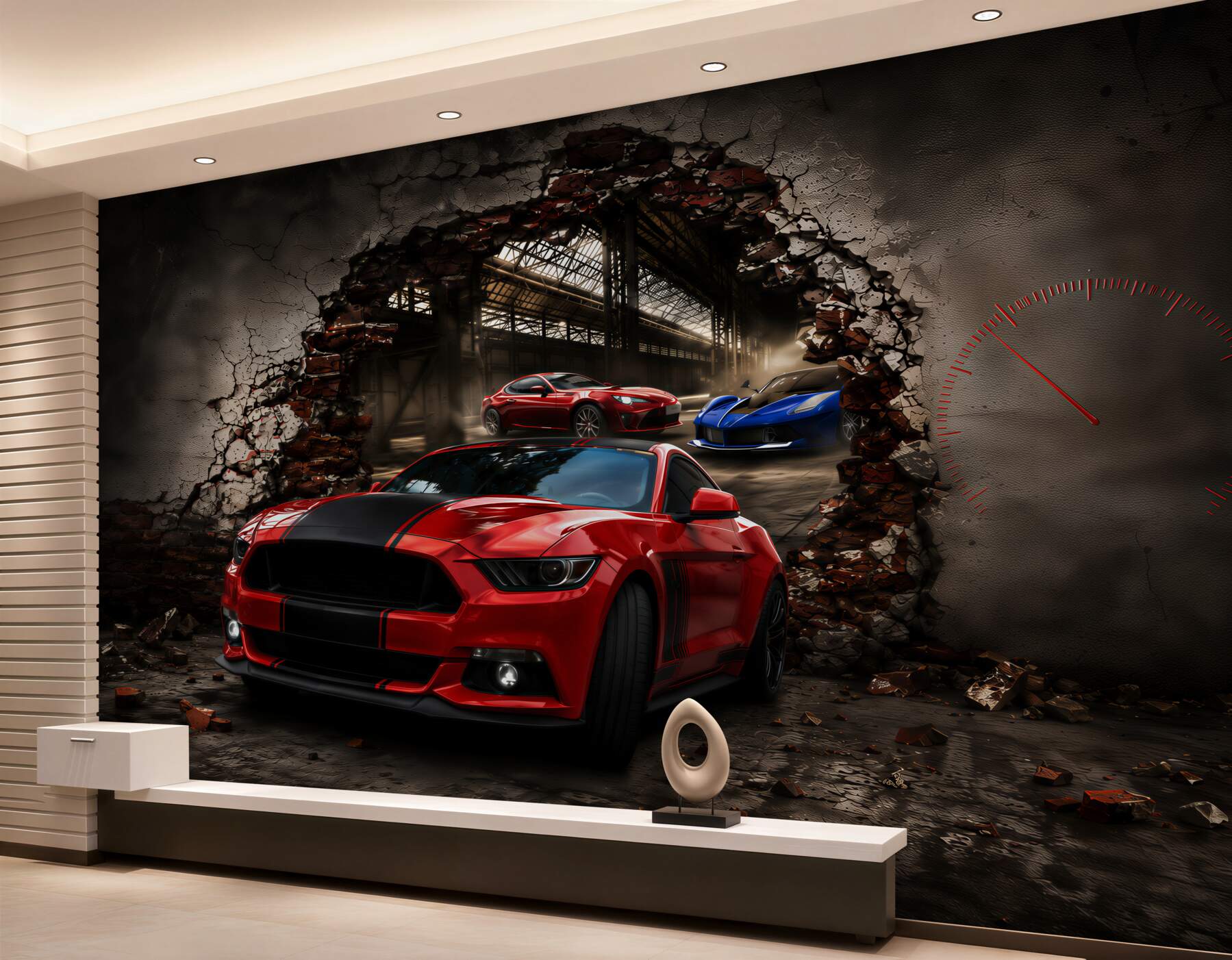 Fototapeten rotes Auto an der Wand