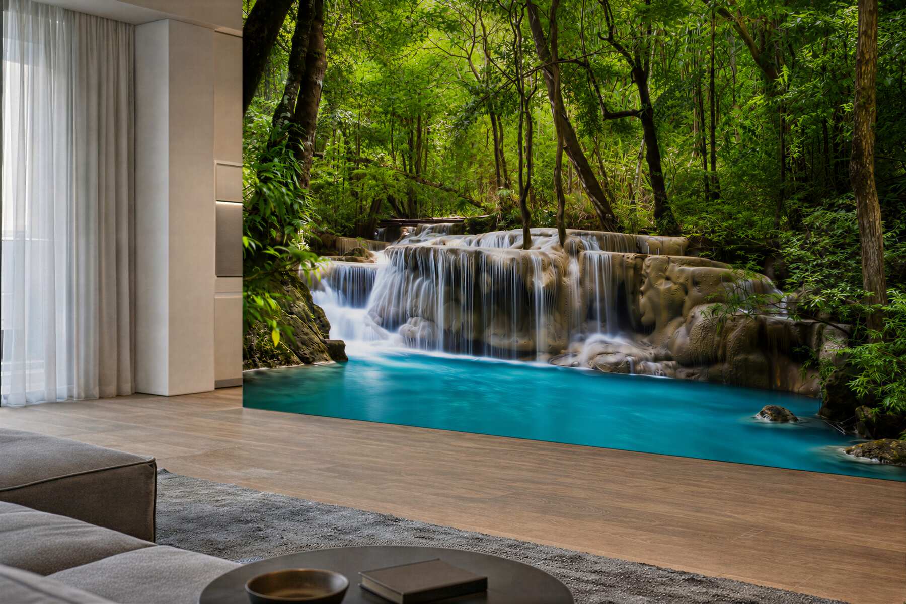 Fototapeten Wasserfall in einem grünen Wald