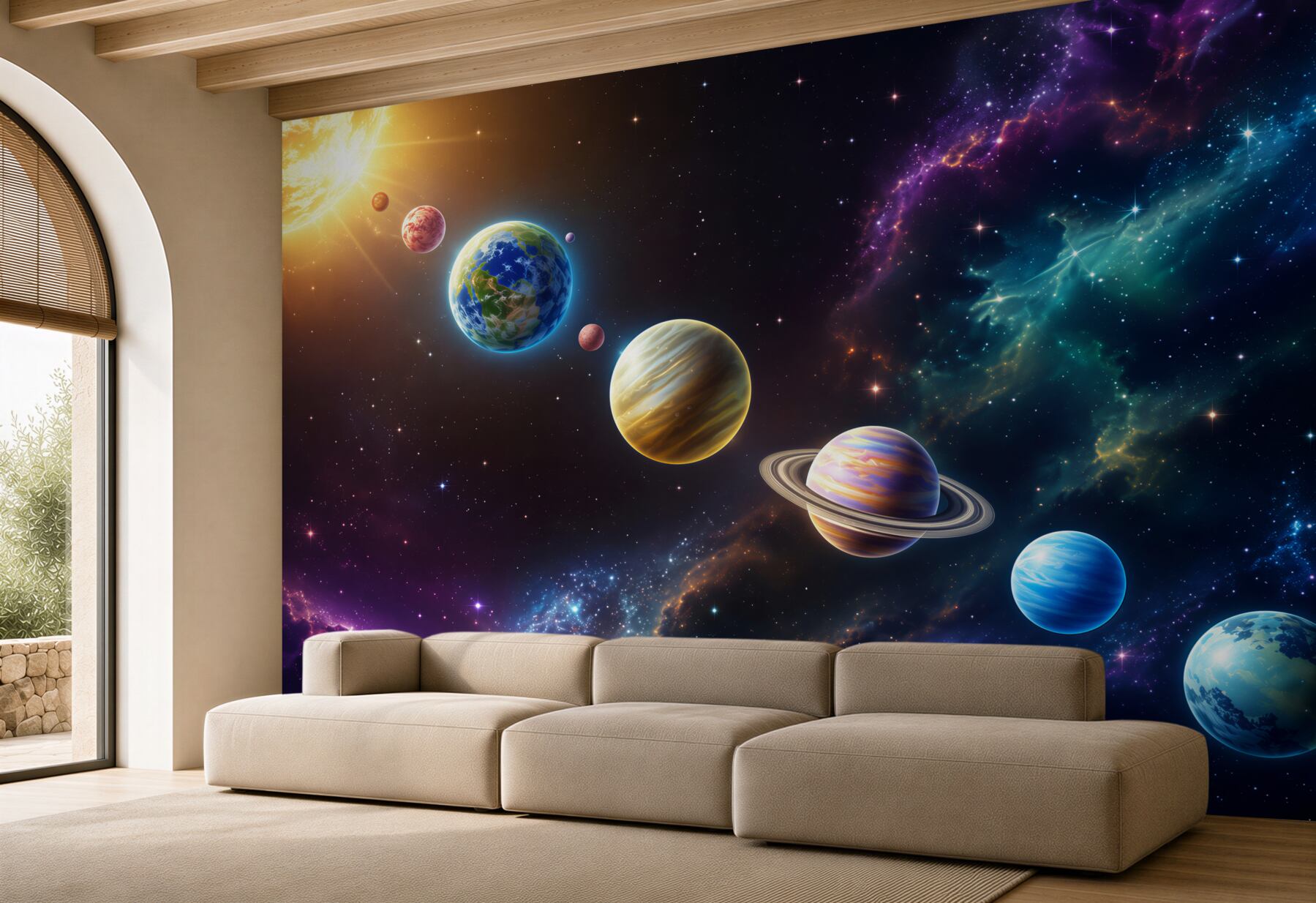 Fototapeten Planeten im Raum in einer Linie