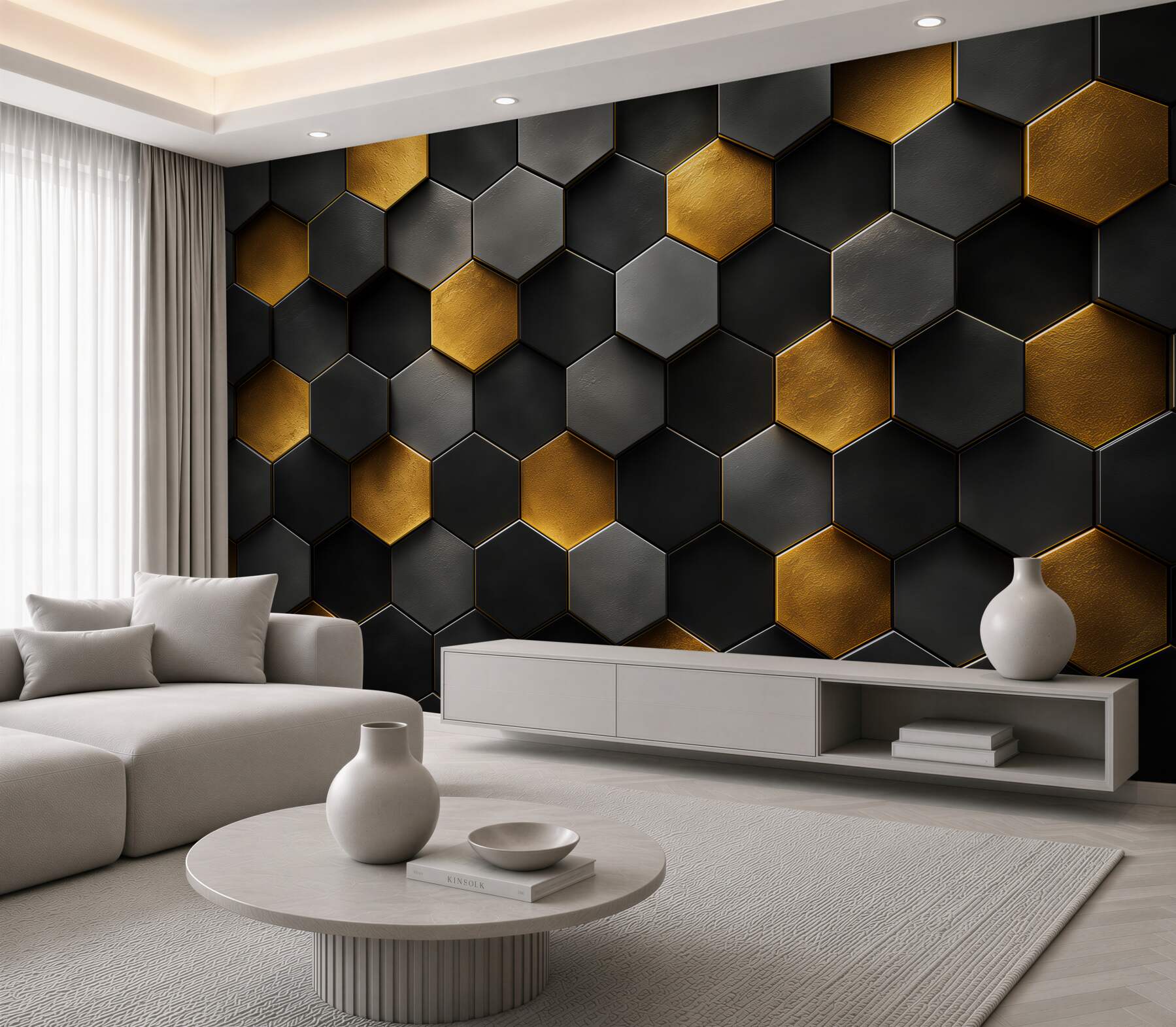 Fototapeten Honigwaben-Imitation mit Gold