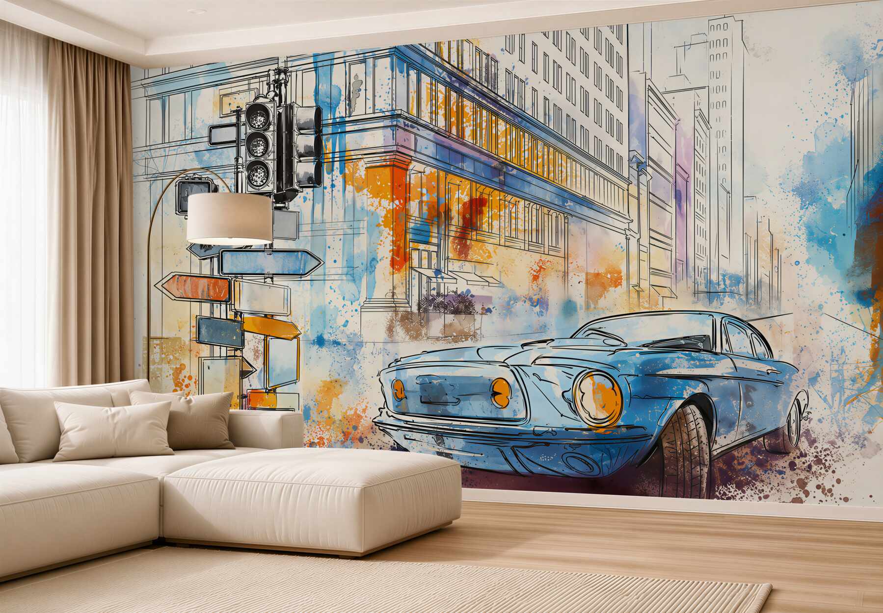 Fototapeten Skizzen von Straßen und Autos