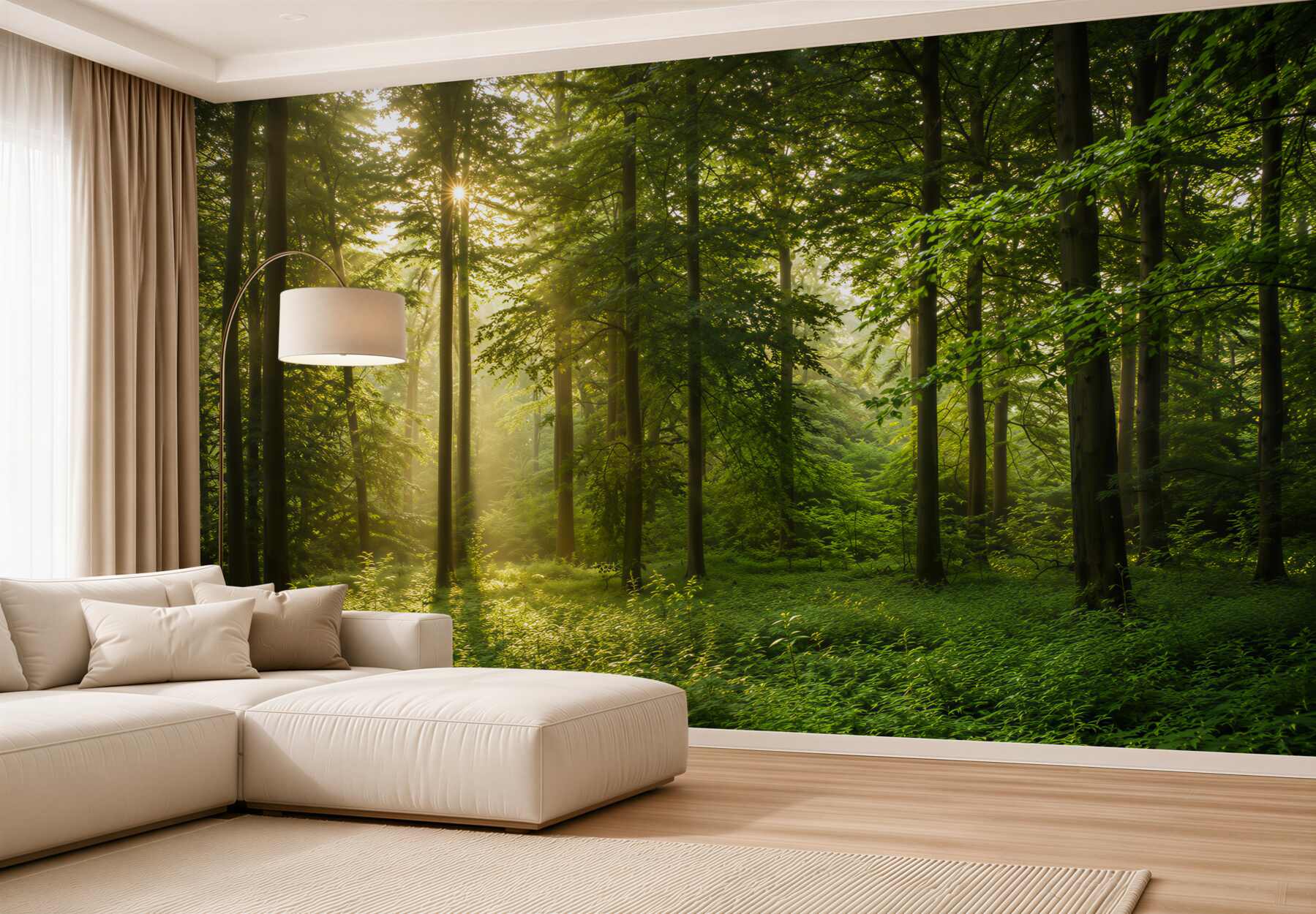 Fototapeten Morgenstrahlen durchdringen den Wald