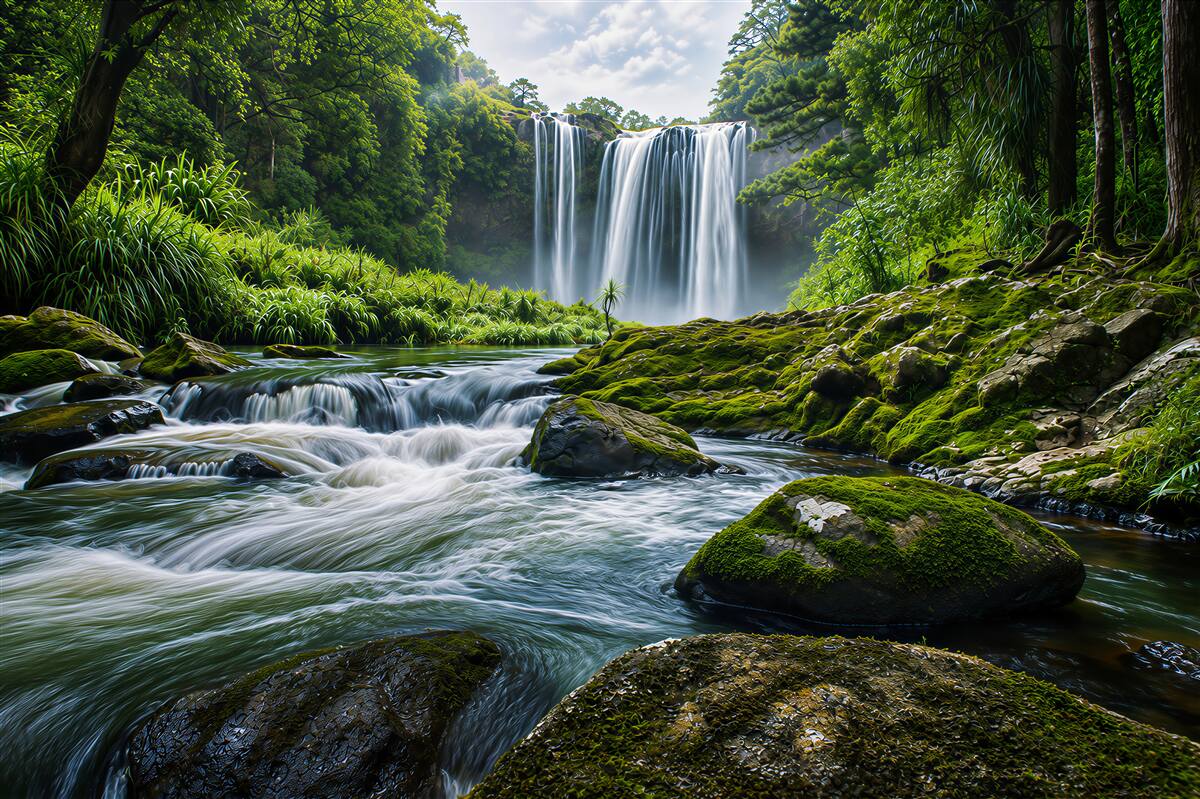 Fototapeten schöner Wasserfall im Wald