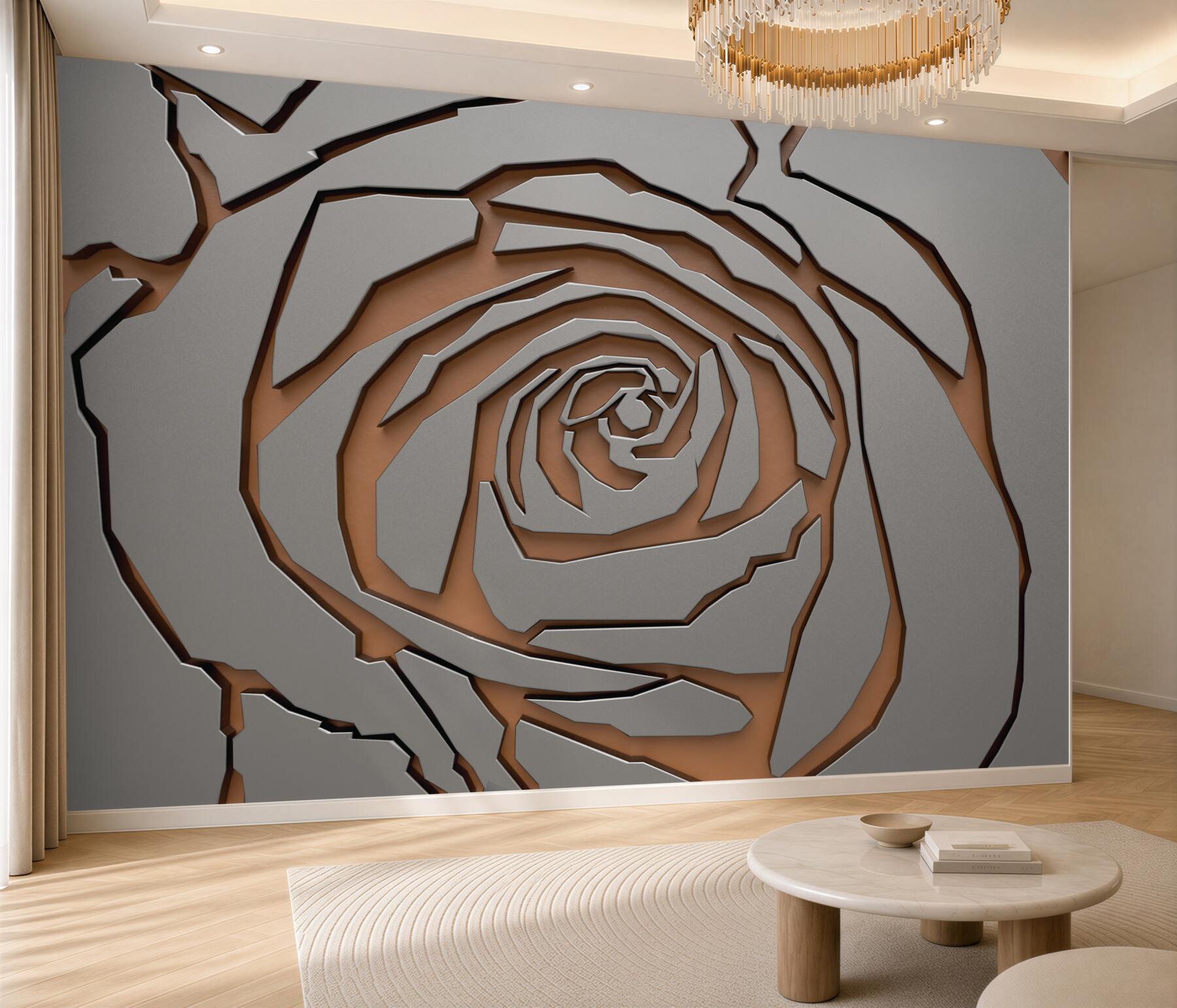 Fototapeten große Rose, die an der Wand geschnitzt ist