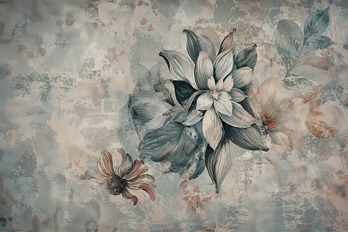 Fototapeten Blumen auf einer Zementwand