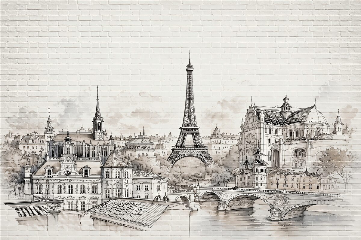 Fototapeten gezeichnete Denkmäler von Paris