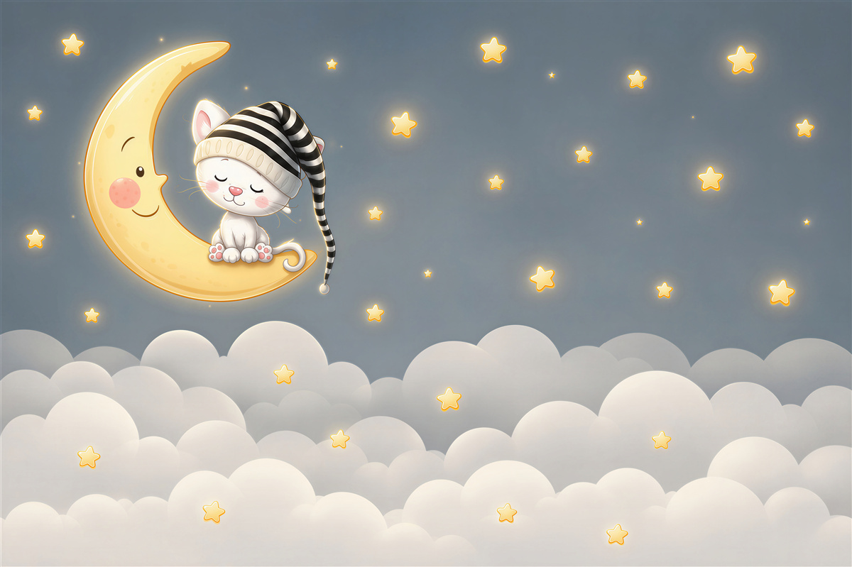Fototapeten Katze mit Hut auf dem Mond