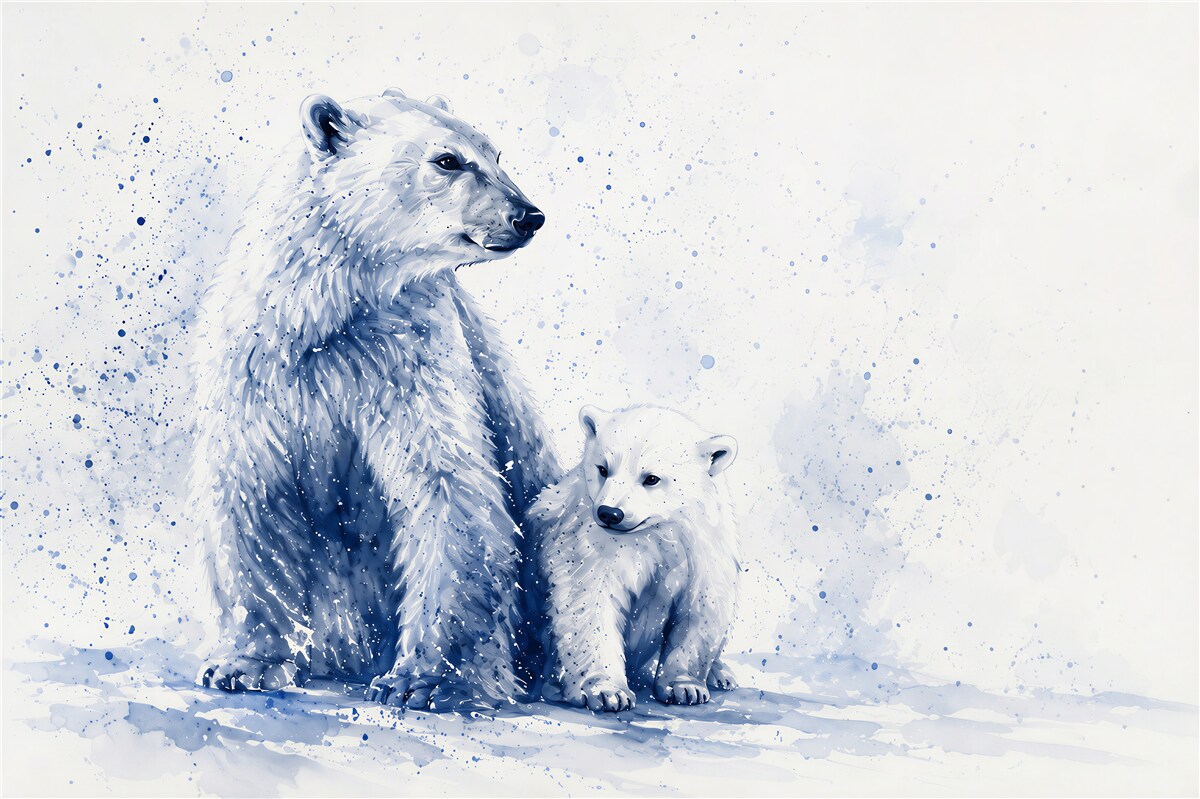 Fototapeten Mutter und junge Eisbären