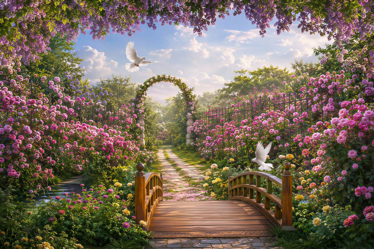 Fototapeten heller Sommertunnel aus frischen Blumen
