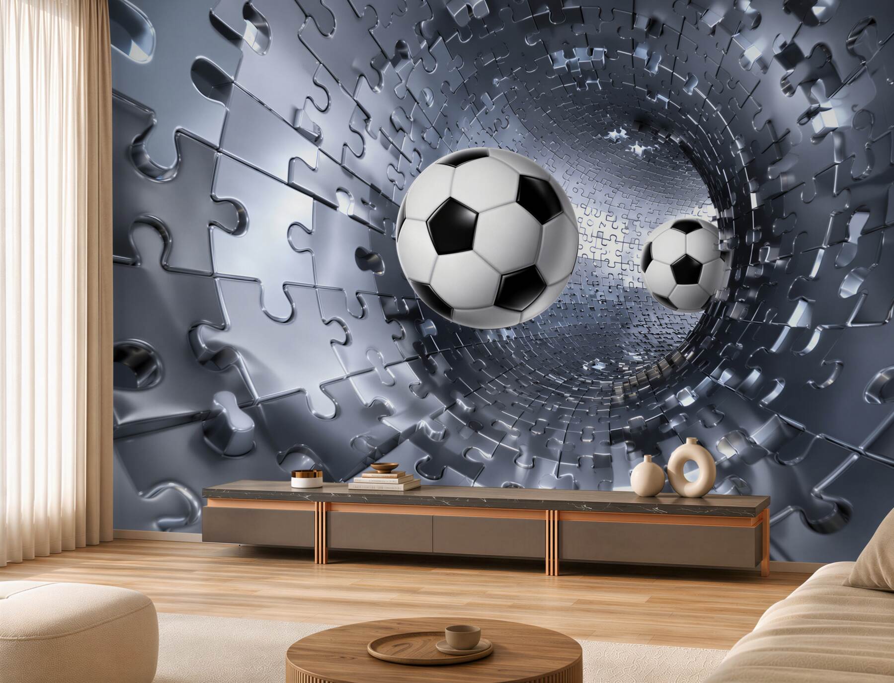 Fototapeten Fußball im Strudel aus Mosaikstücken