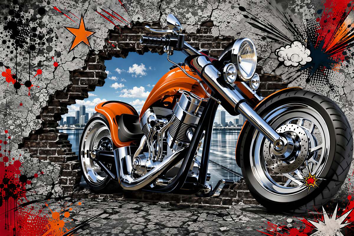 Fototapeten Graffiti auf Motorrad