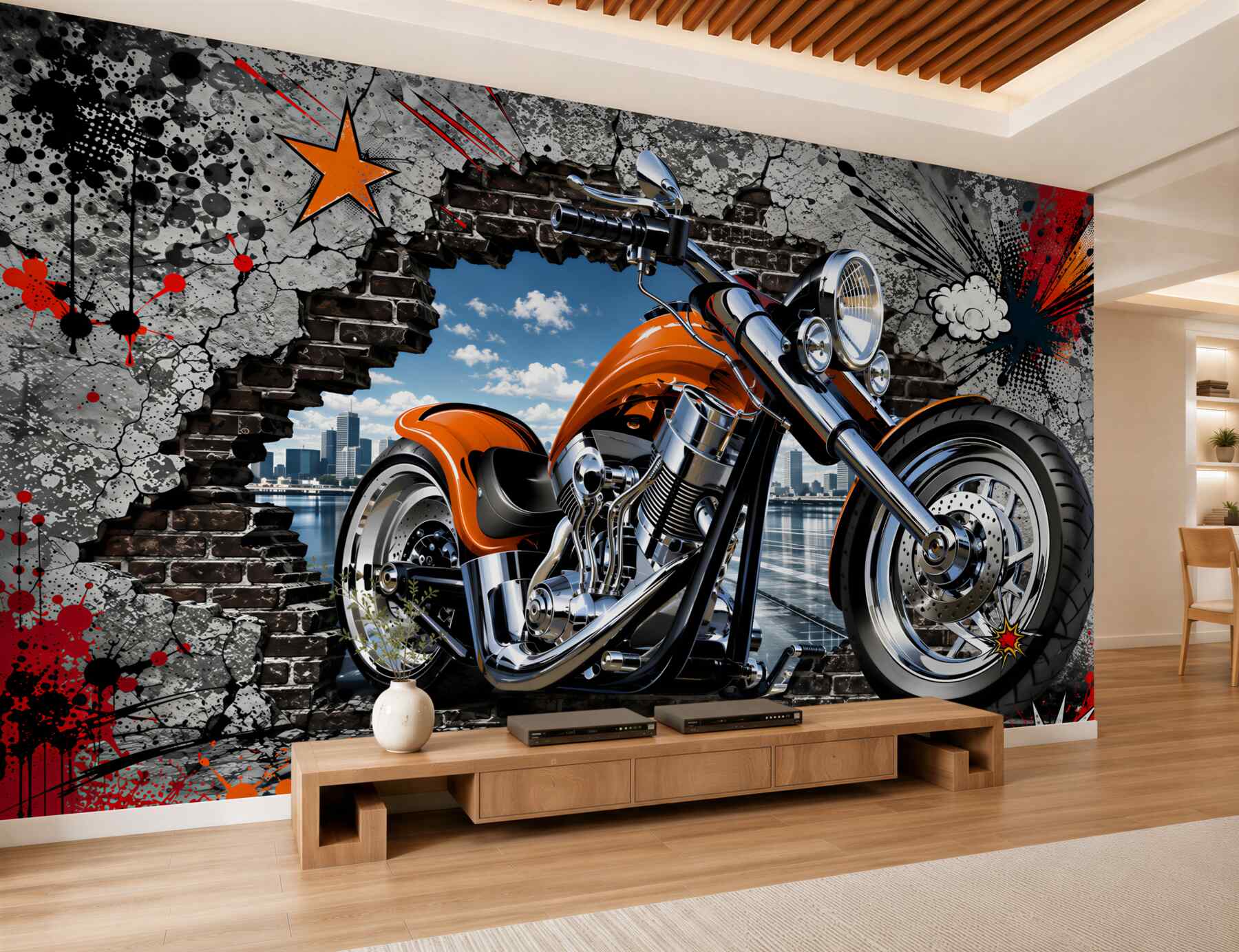 Fototapeten Graffiti auf Motorrad