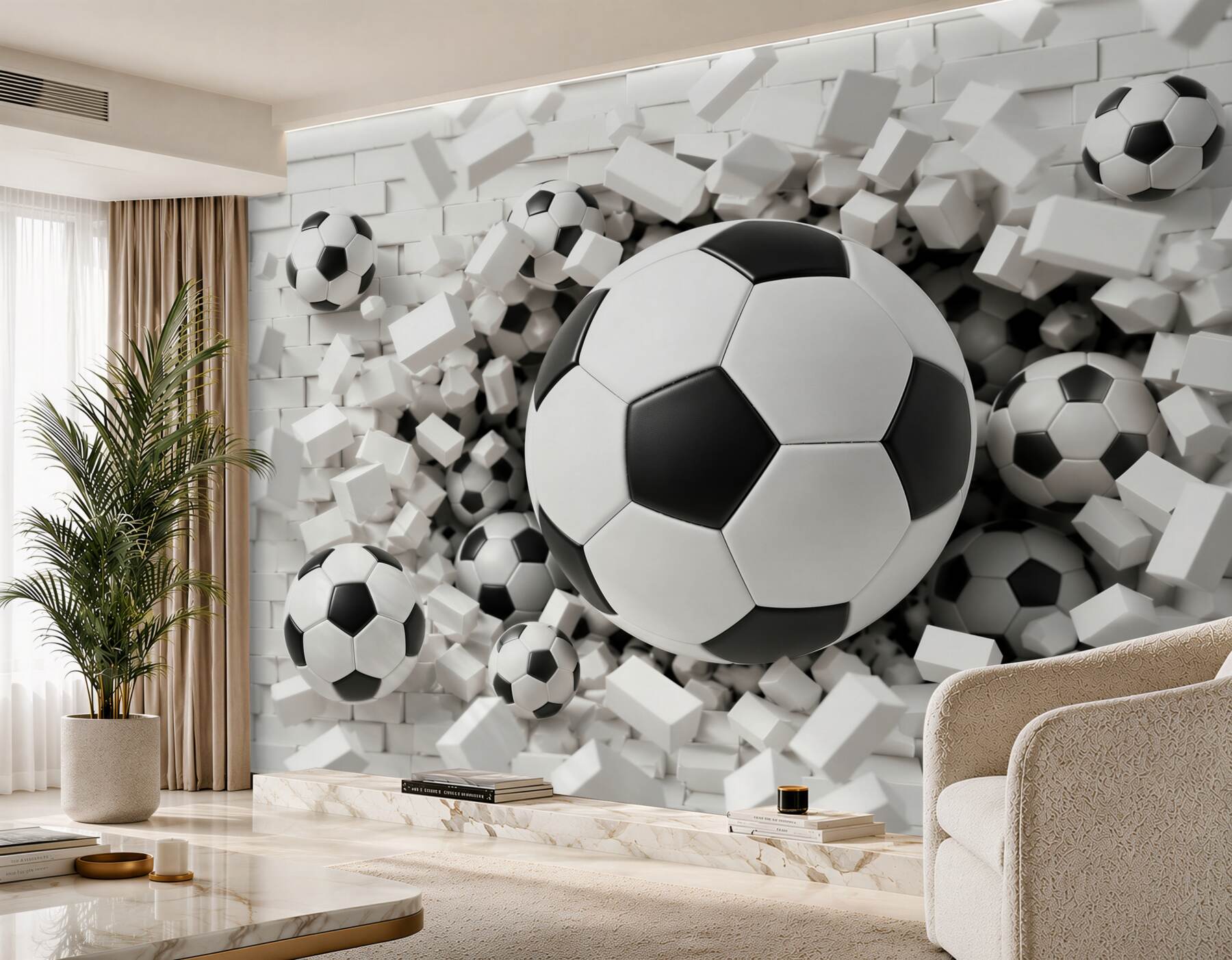 Fototapeten 3D Ball, die die Wand durchbricht