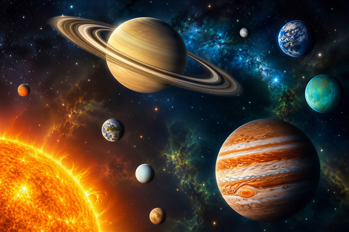 Fototapeten Planeten um die Sonne