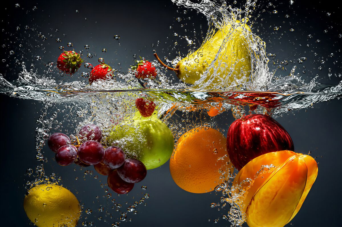 Fototapeten Obst und Gemüse unter Wasser