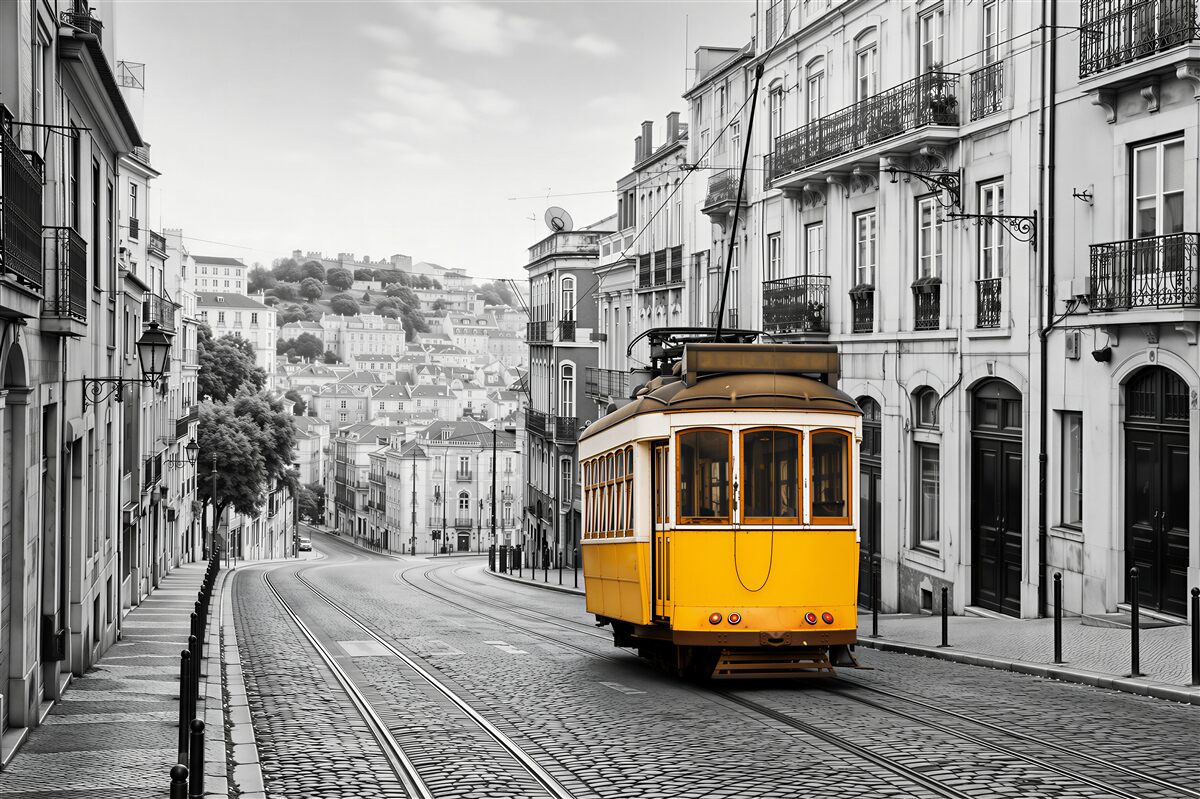 Fototapeten gelbe Straßenbahn an den Hängen von San Francisco