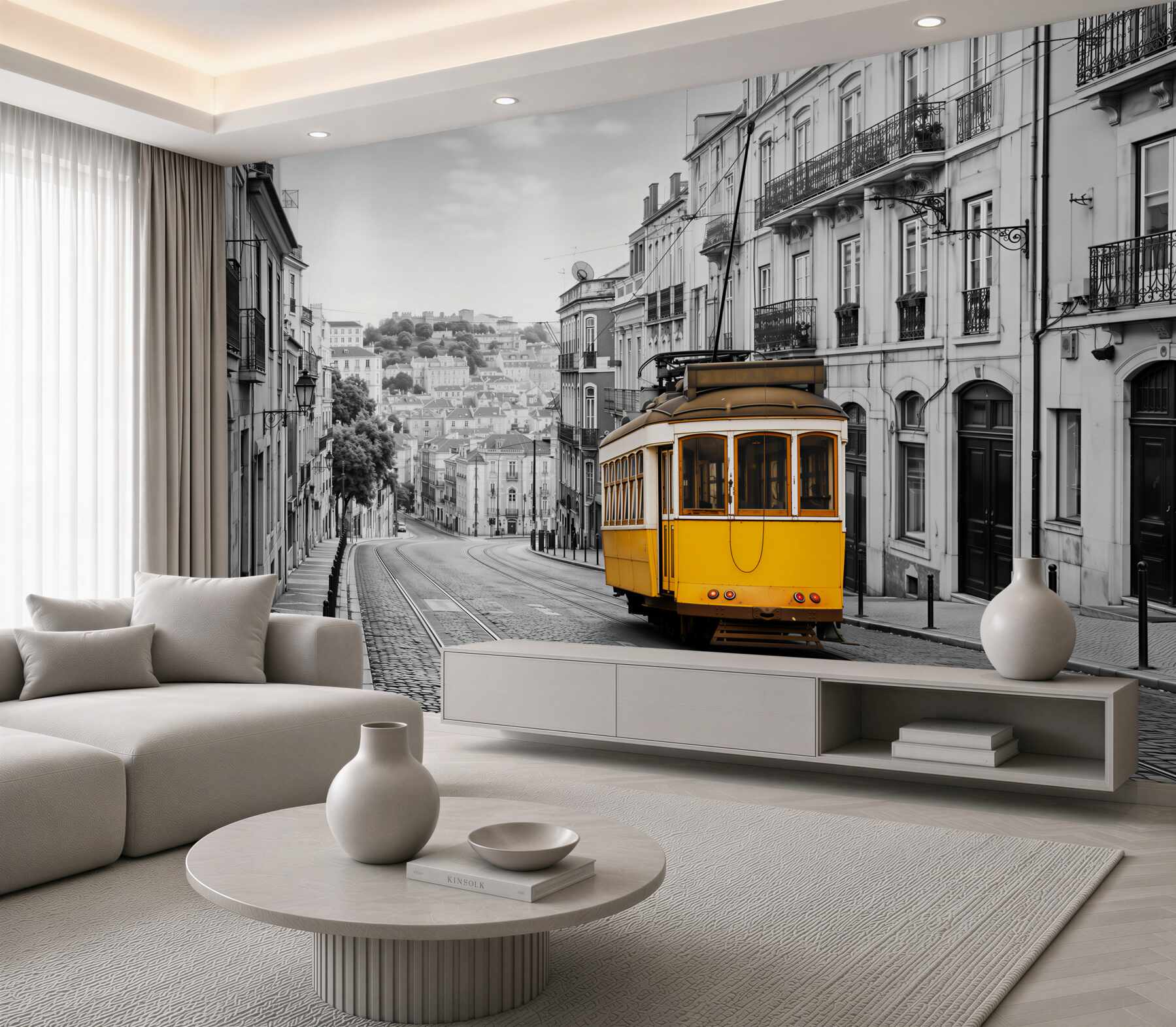 Fototapeten gelbe Straßenbahn an den Hängen von San Francisco