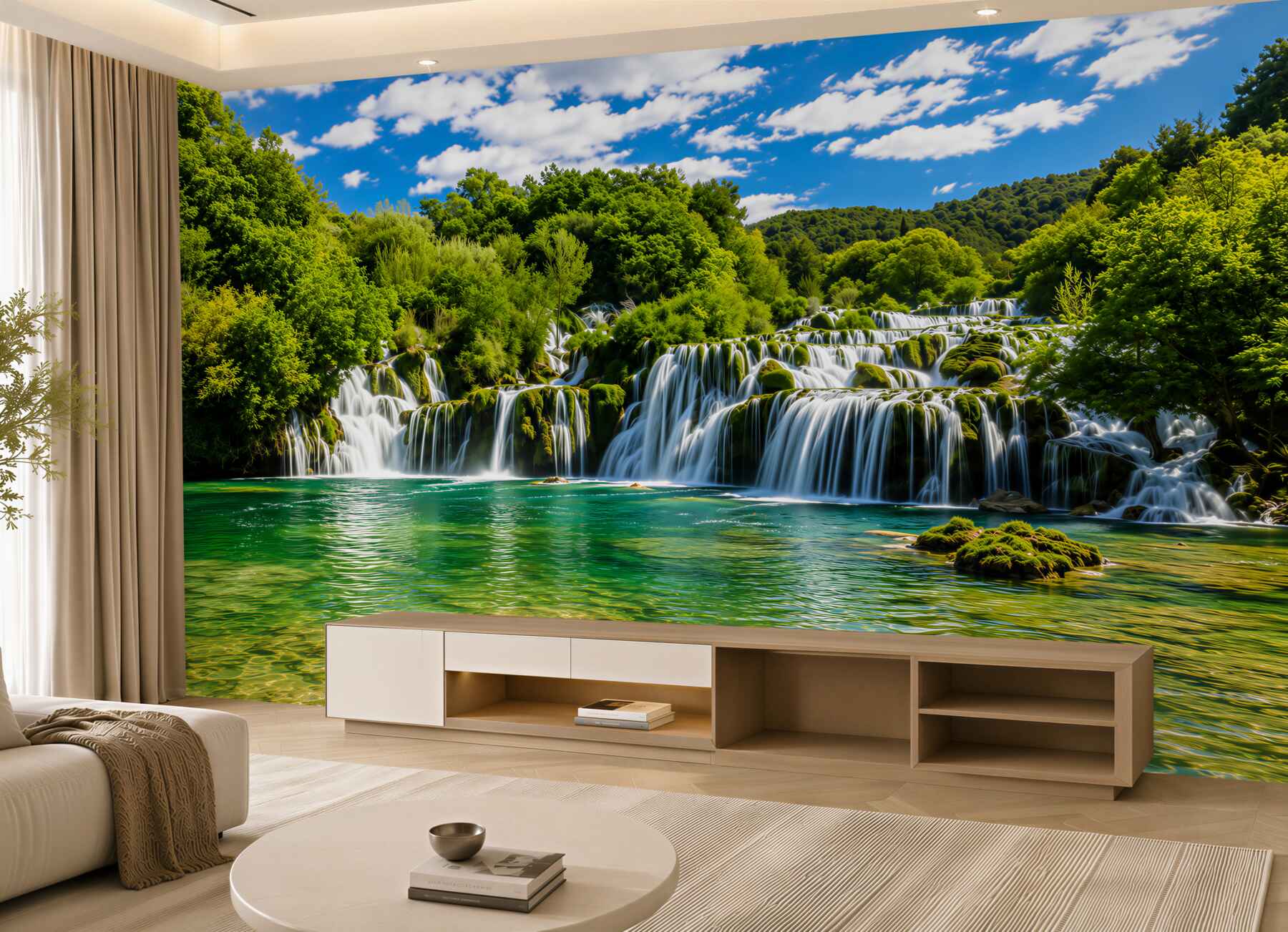 Fototapeten großer Wasserfall auf einer tropischen Insel