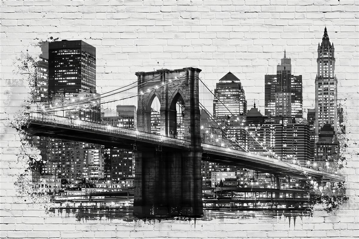 Fototapeten Manhattan-Brücke mit der Stadt aus Ziegeln