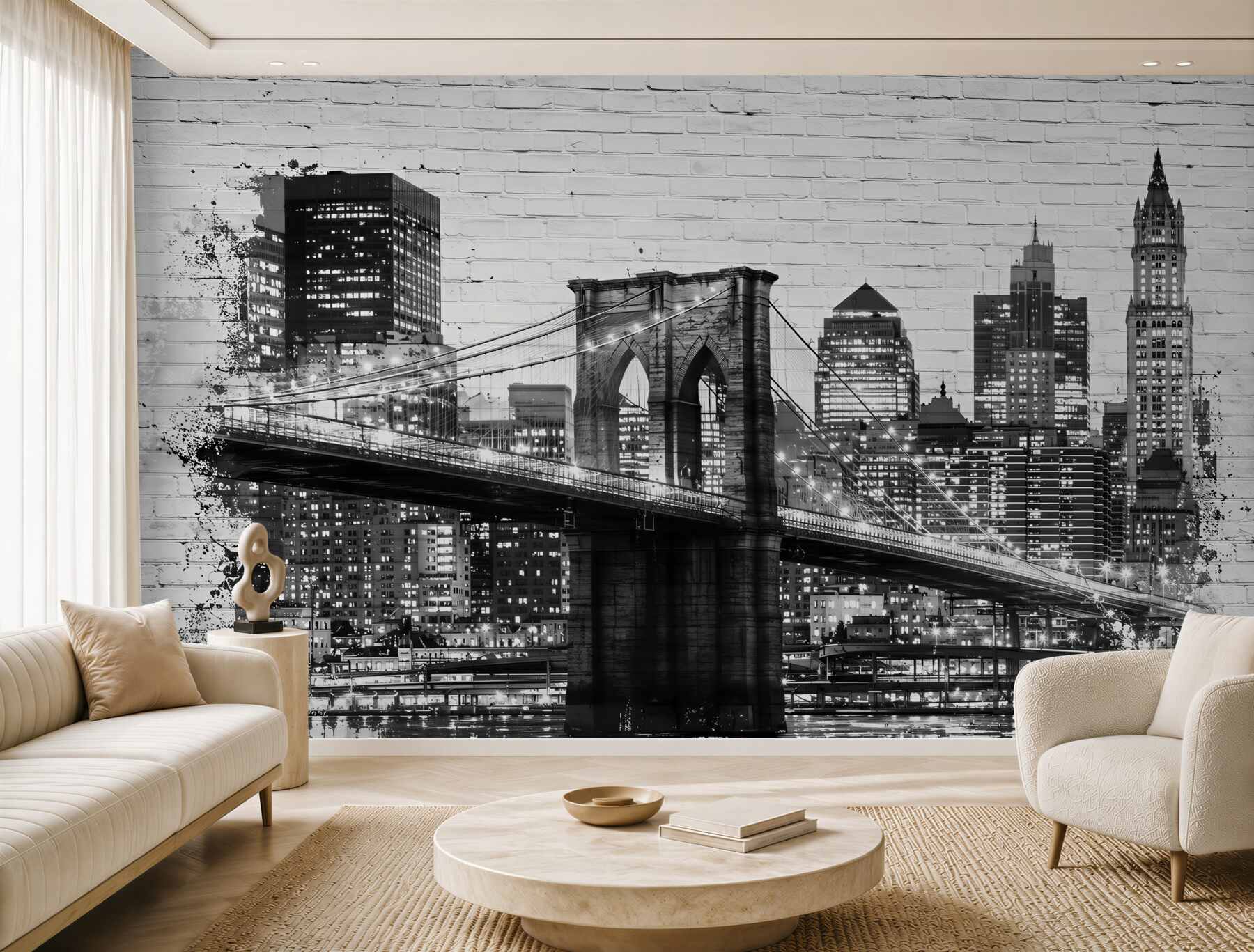 Fototapeten Manhattan-Brücke mit der Stadt aus Ziegeln