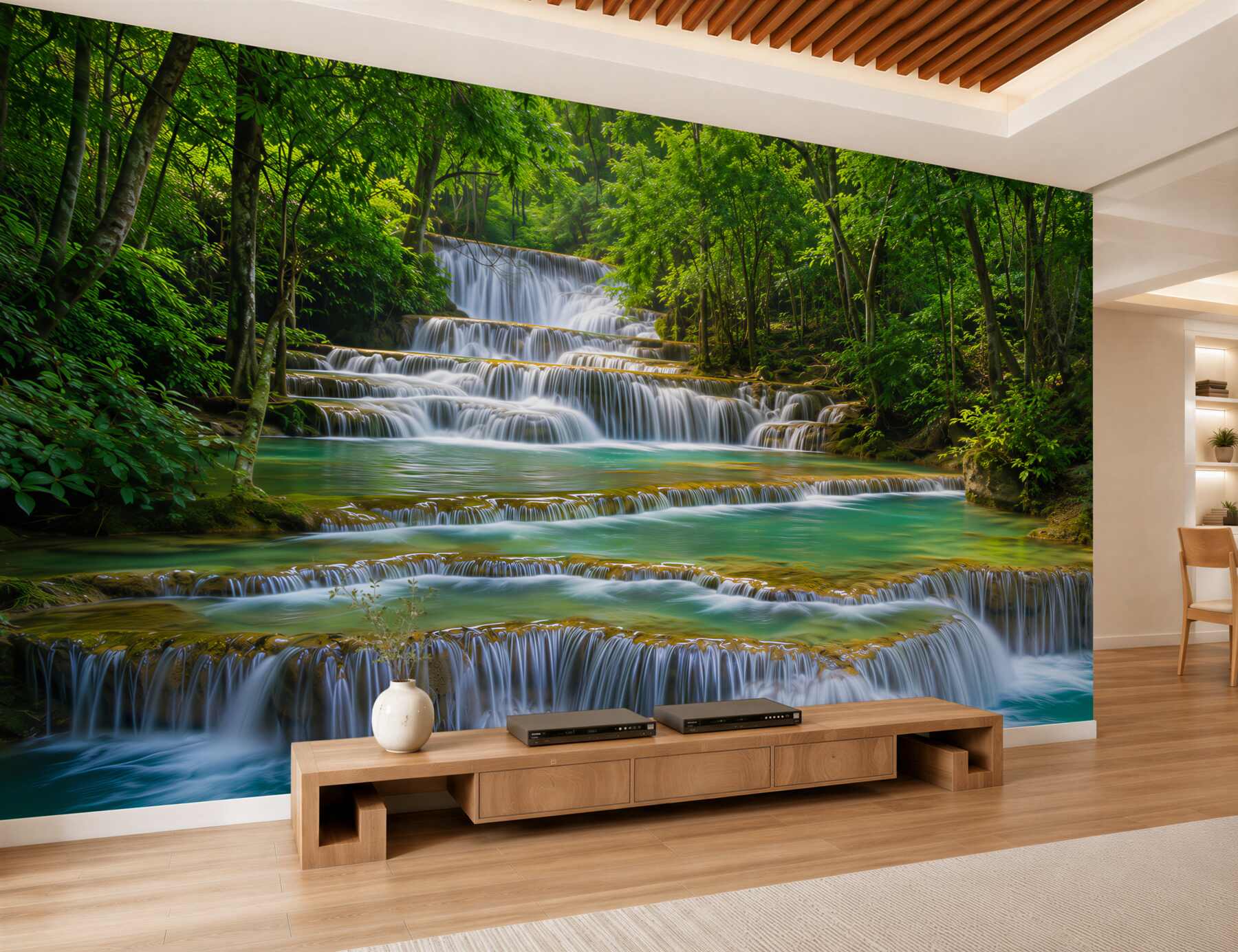 Fototapeten großer Wasserfall mit azurblauem Wasser