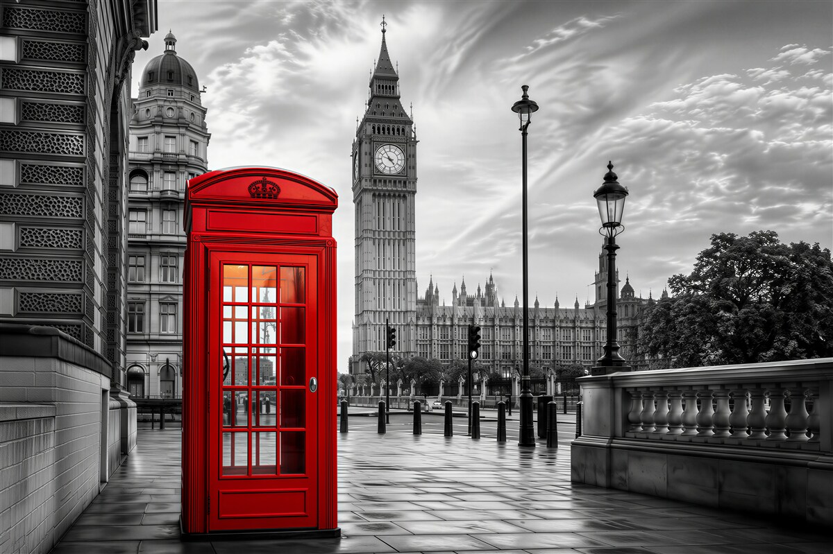 Fototapeten rote Telefonzelle in der Mitte neben Big Ben