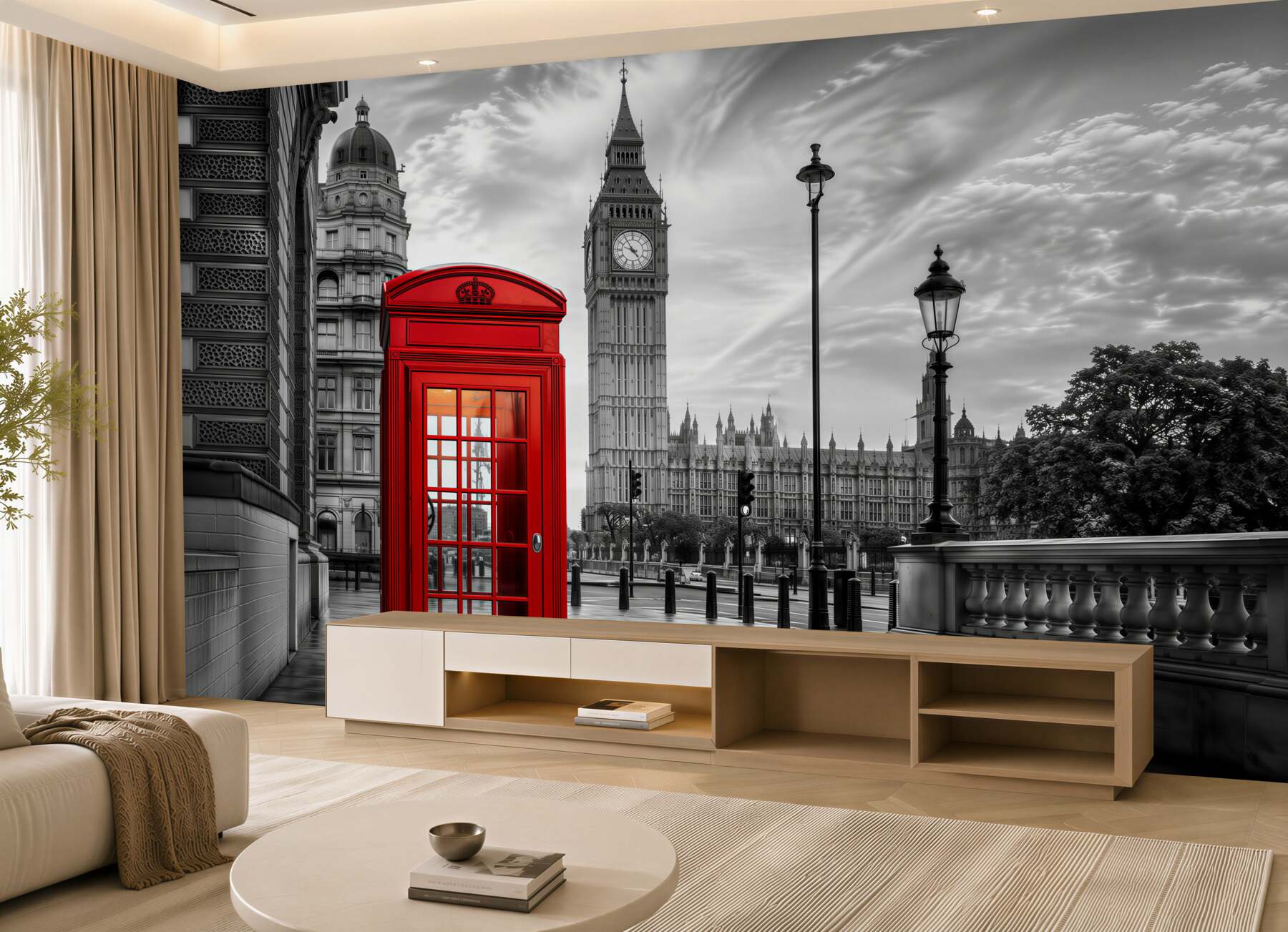 Fototapeten rote Telefonzelle in der Mitte neben Big Ben