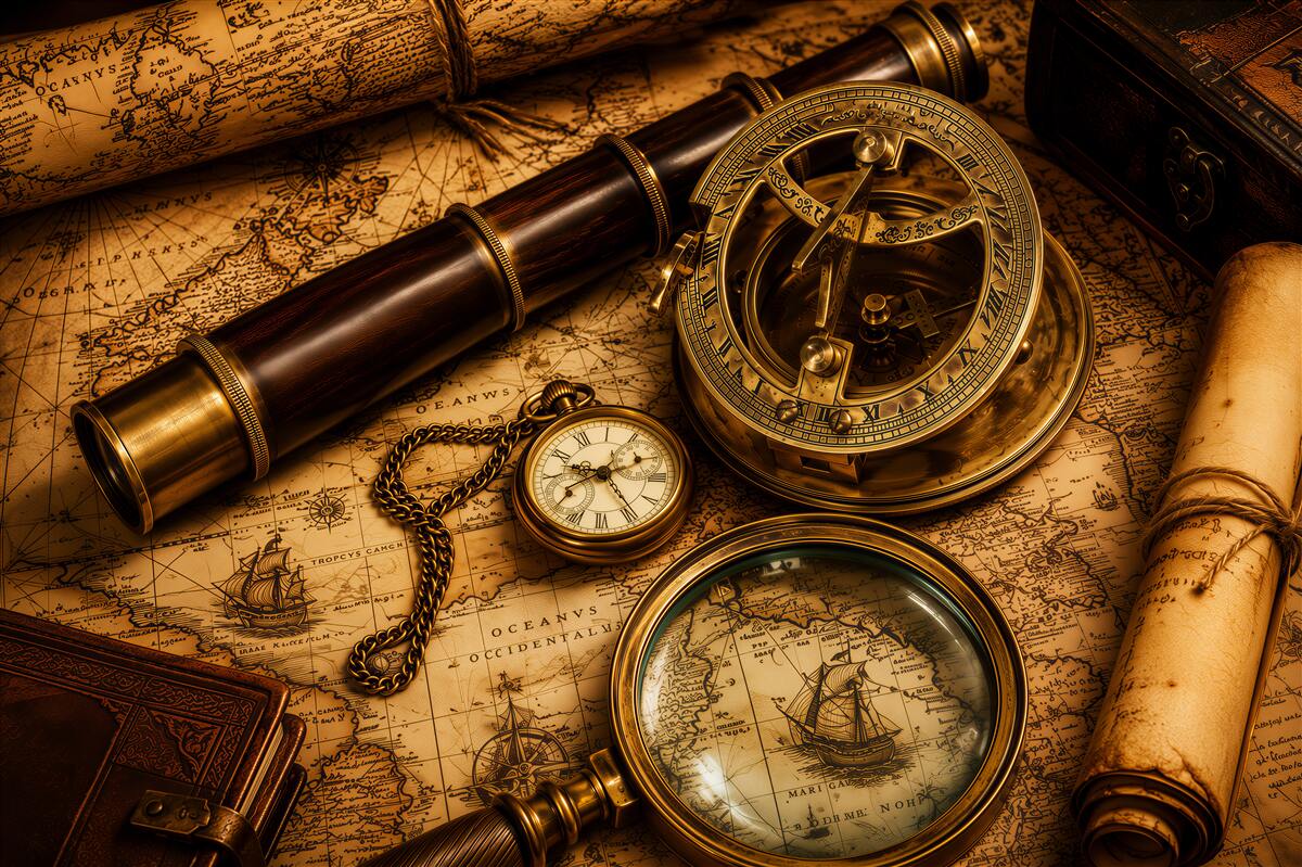 Fototapeten Kompass und andere maritime Navigationsattribute