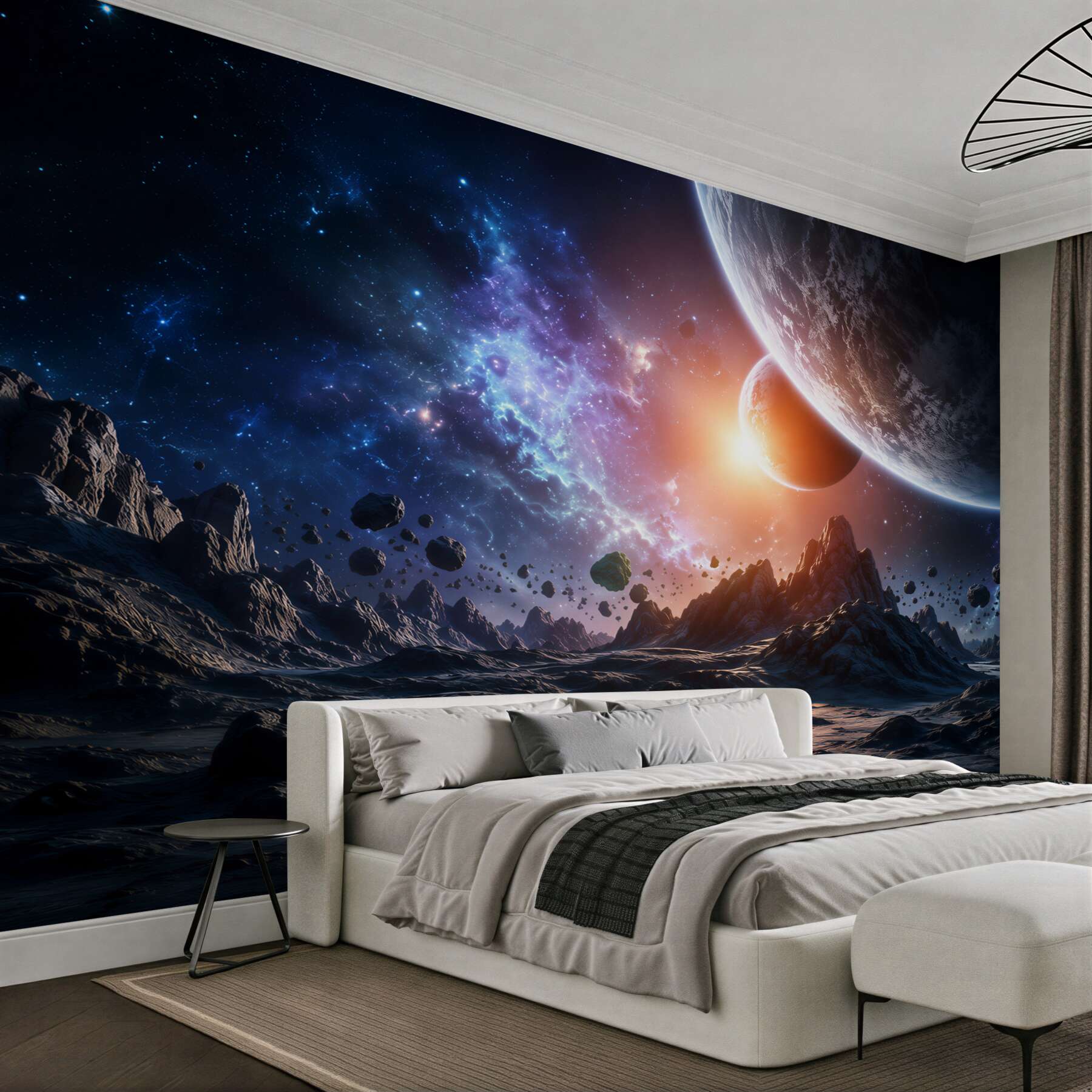 Fototapeten Futuristische Weltraumwelt mit Planeten
