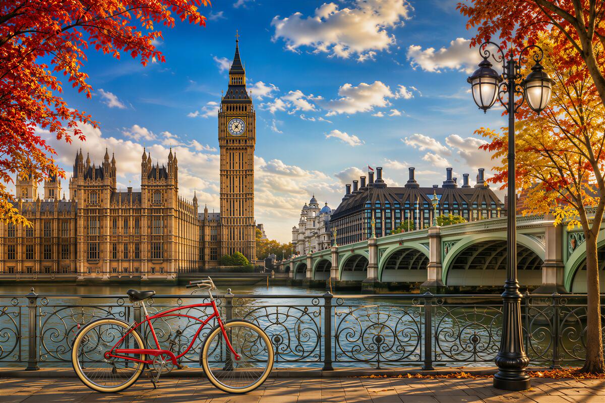 Fototapeten Tower Bridge und Big Ben im Herbst