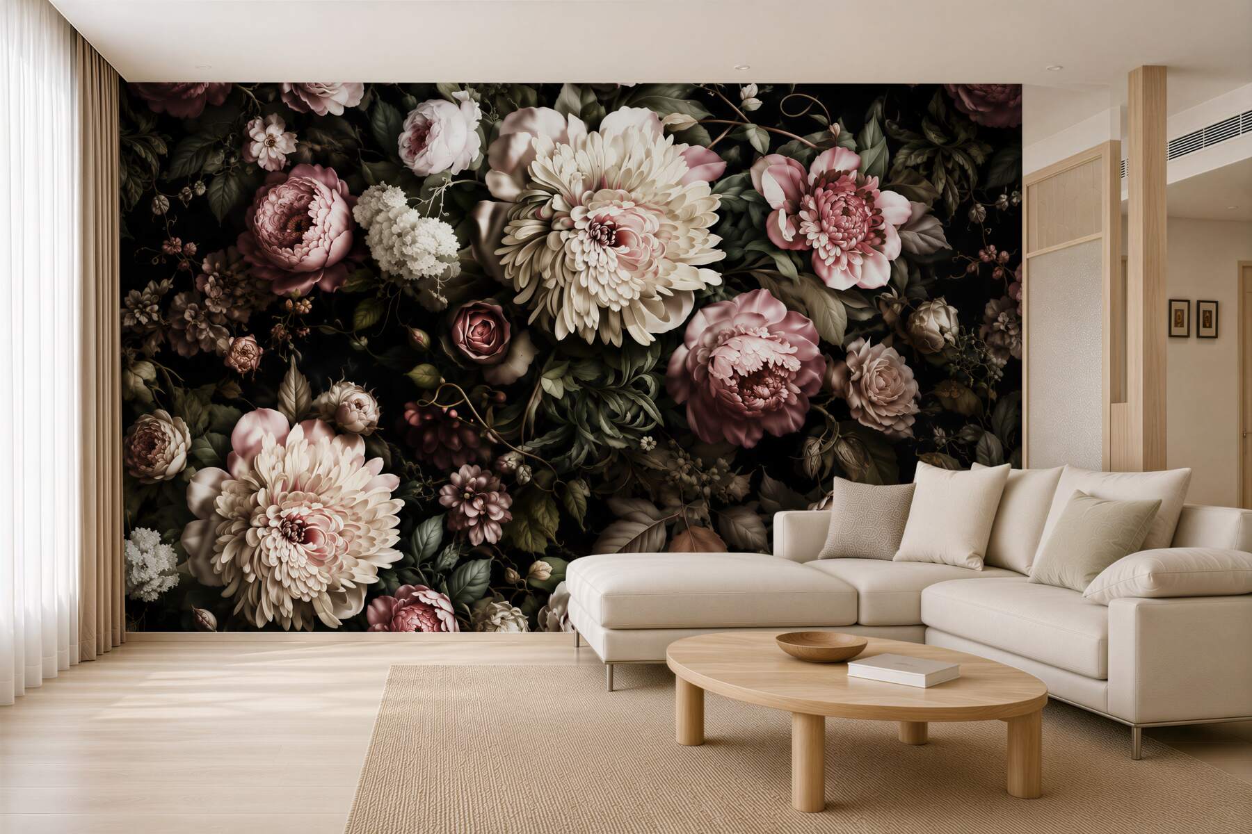 Fototapeten schöne Sträuße mit verschiedenen Blumen in dunklen Tönen