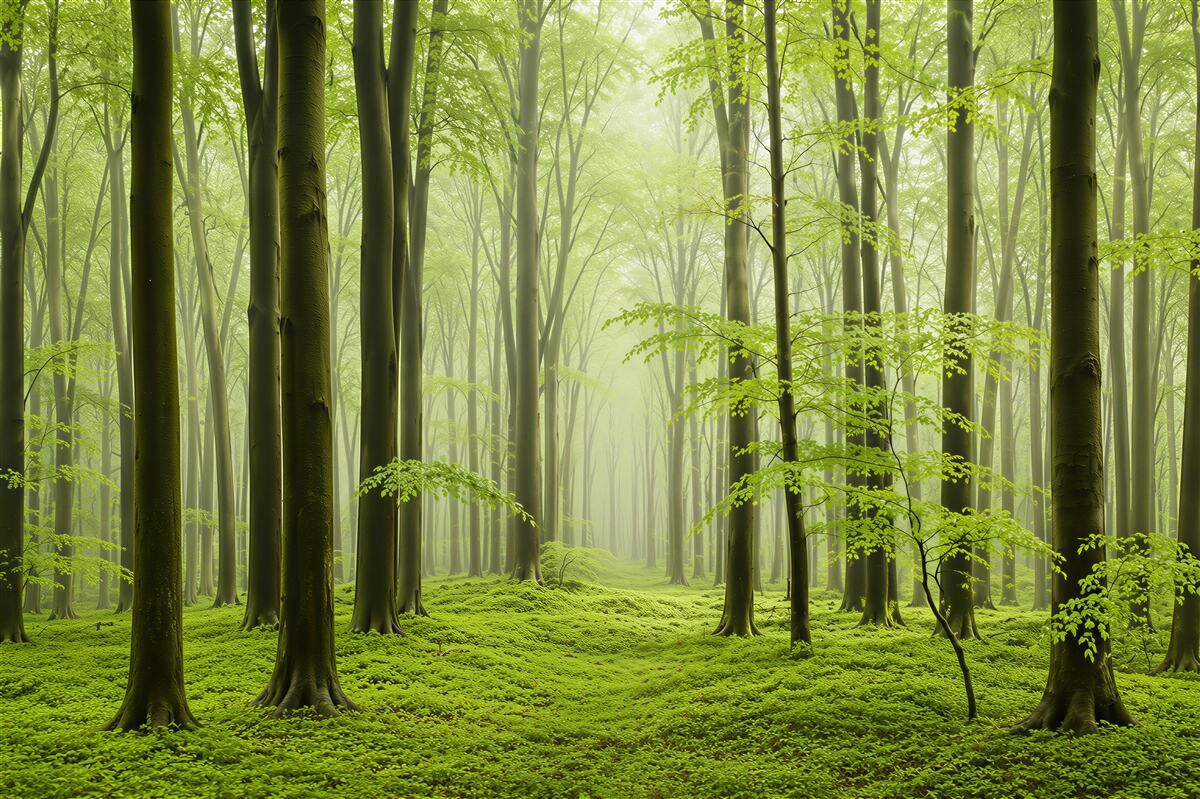 Fototapeten Bäume in einem dichten Wald