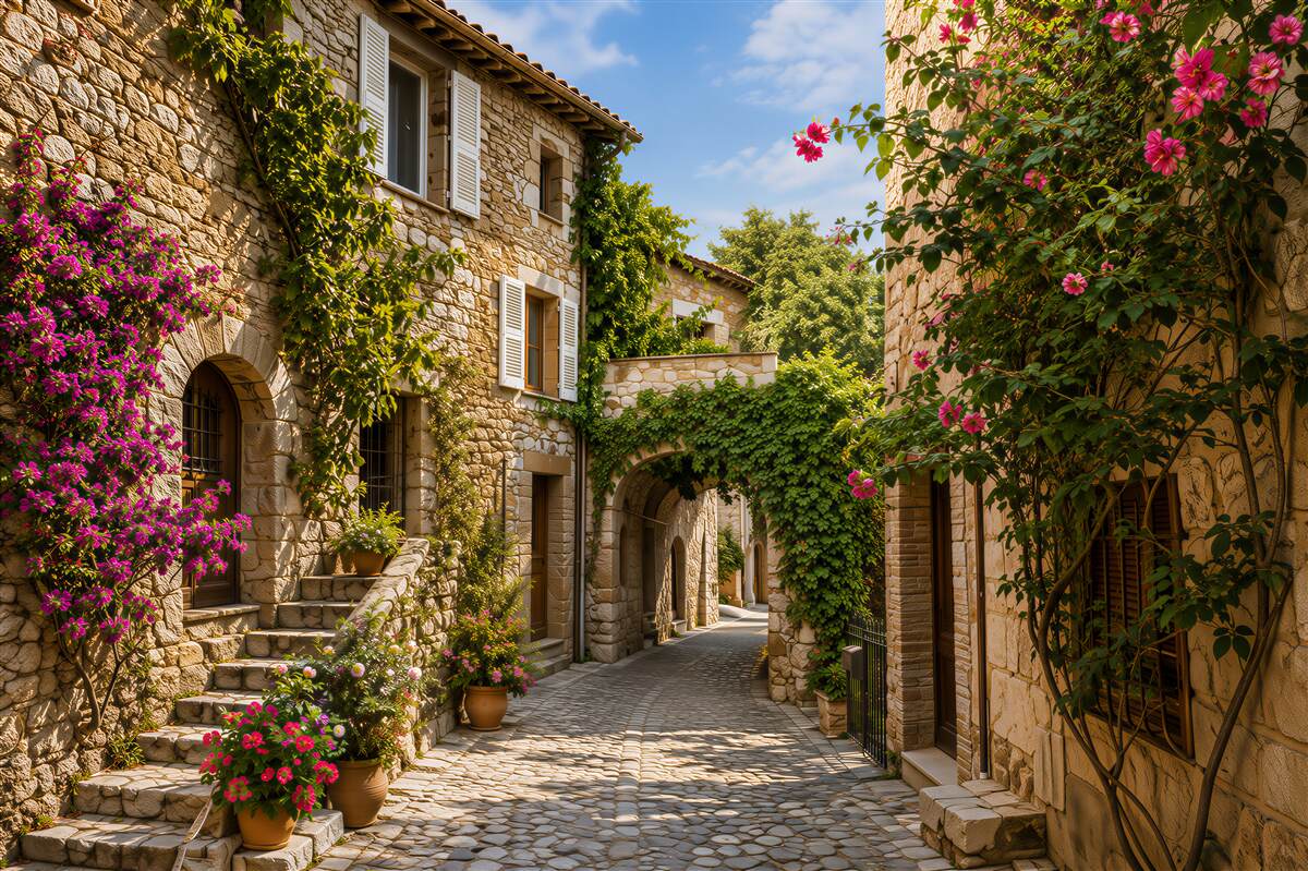 Fototapeten enge Gasse in Italien