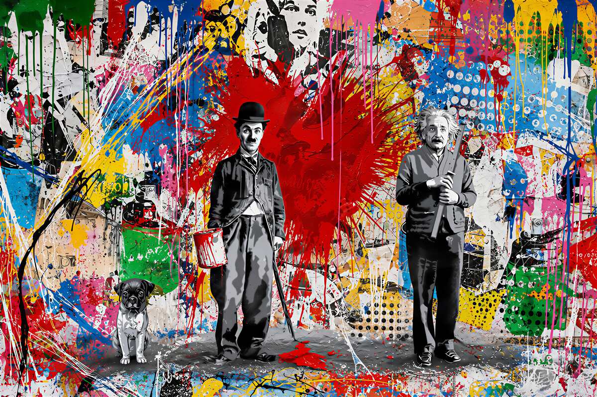 Fototapeten Charlie Chaplin und Einstein
